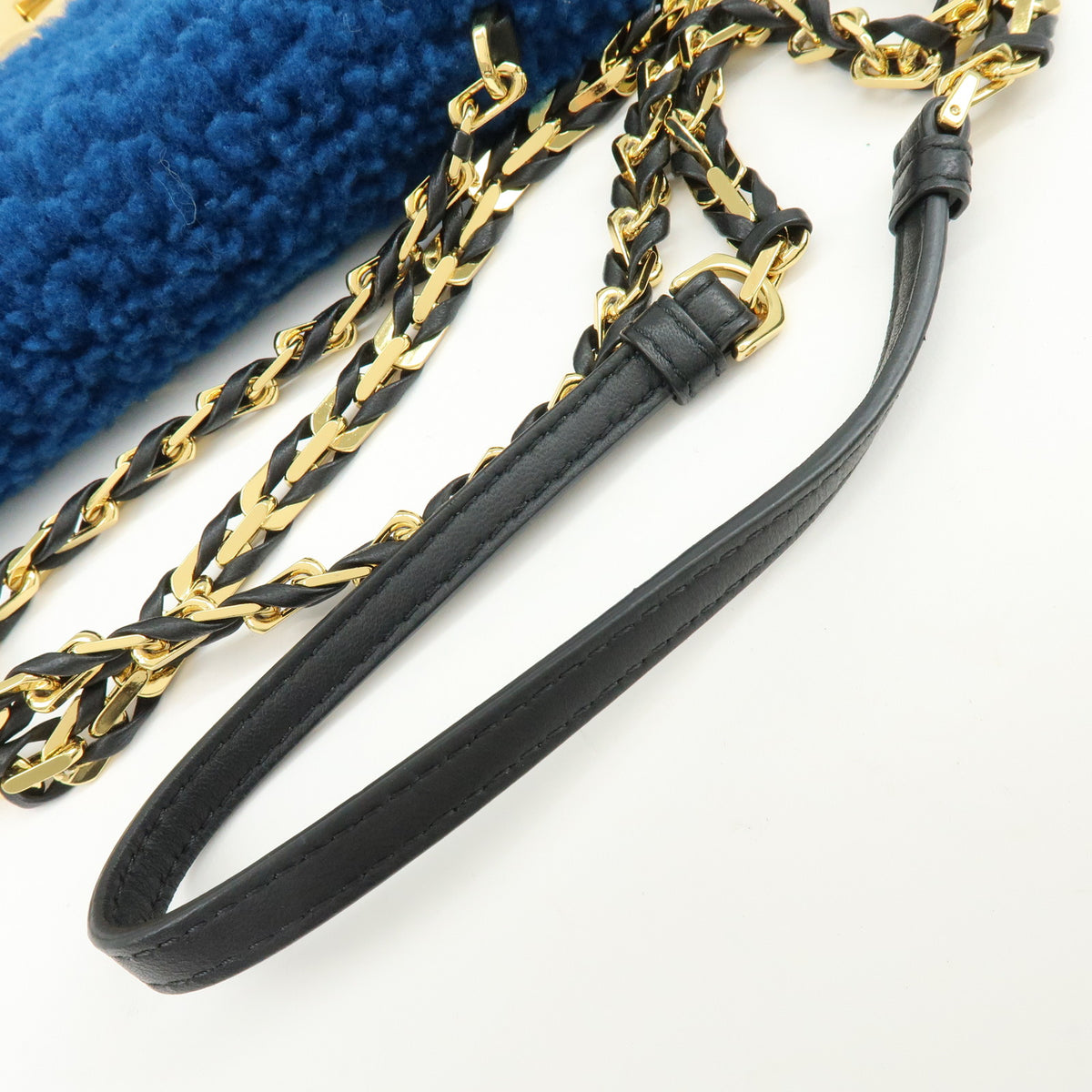 FENDI Mini Be Baguette Mouton Leather Shoulder Bag Blue 8M0315