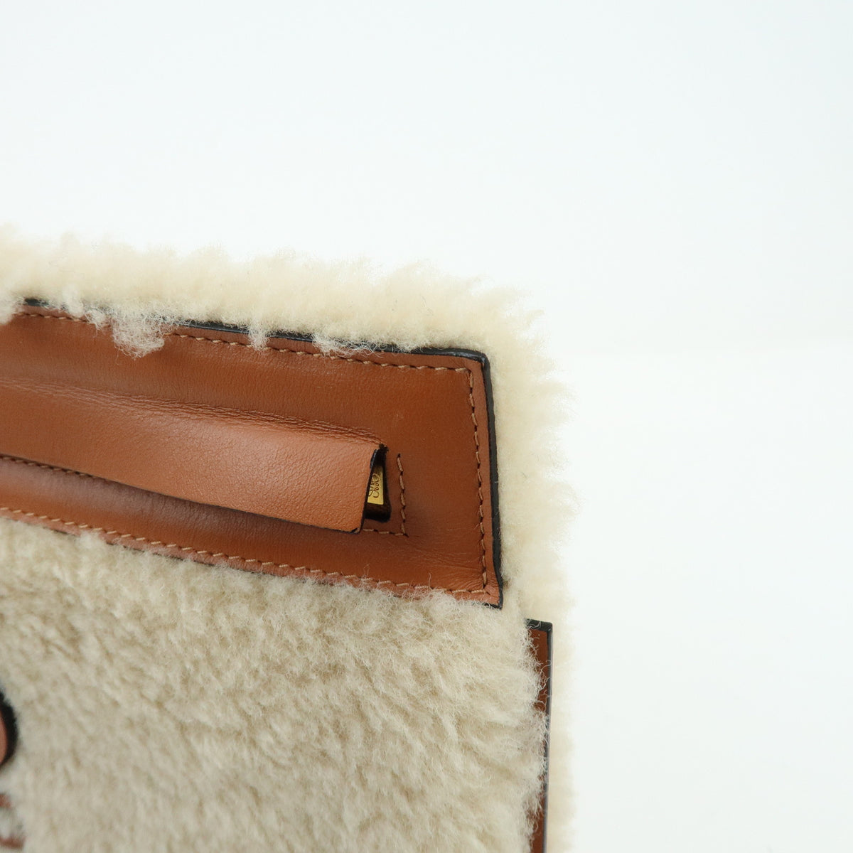 LOEWE Anagram Shearling Leather Clutch Bag Pouch Beige Brown