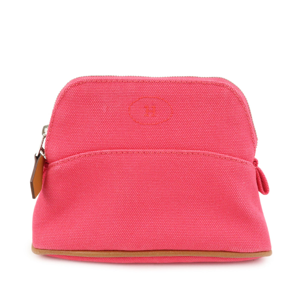 HERMES Bolide Mini Mini 16 Canvas Leather Pouch Pink Brown