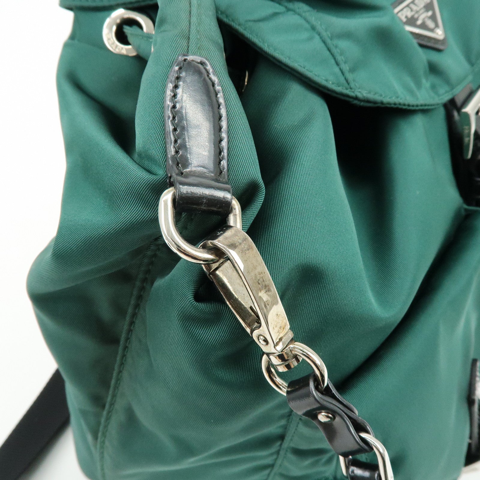 PRADA Triangle Logo Nylon Leather Backpack Rucksack Green Black 1BZ811