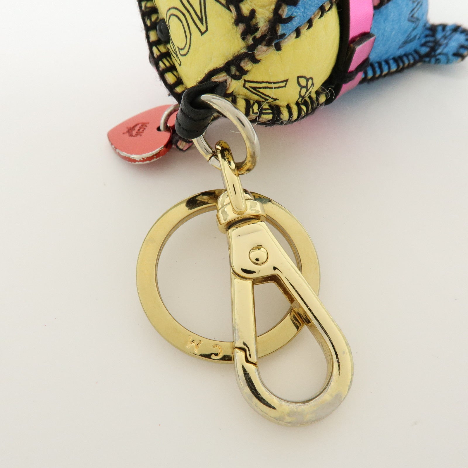 MCM Visetos Bear Leather Bag Charm Key Chain Yellow Pink Blue