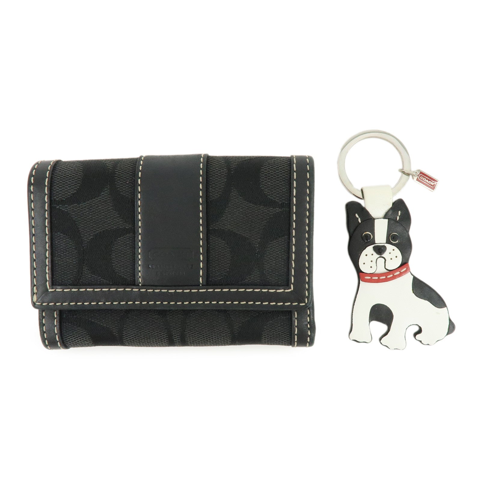COACH Signature Canvas Leather Compact Wallet Dog Charm Lot