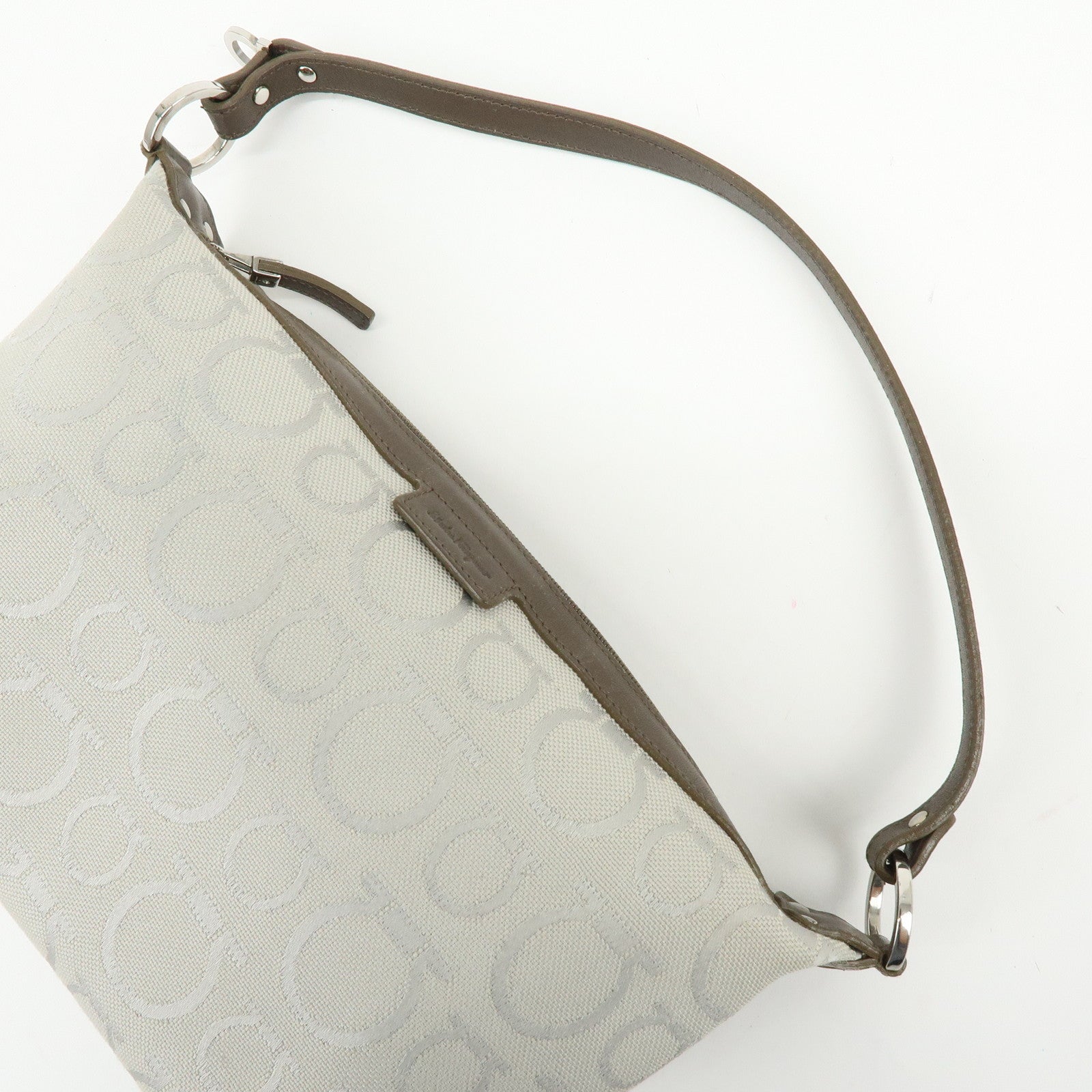Ferragamo Gancini Canvas Leather Hand Bag Accessory Pouch Beige
