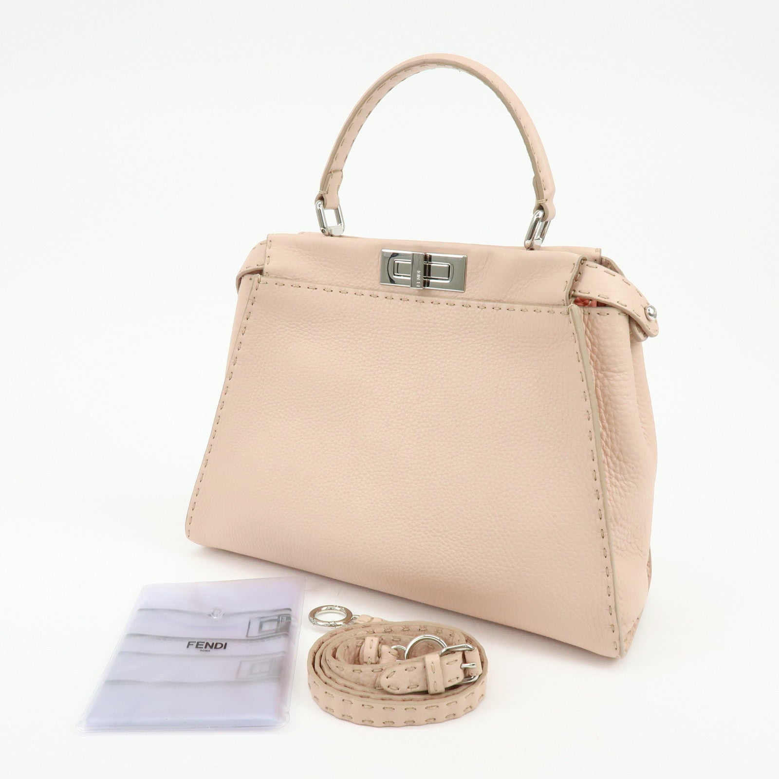 FENDI Peekaboo Calf Leather 2Way Shoulder Hand Bag Pink 8BN226