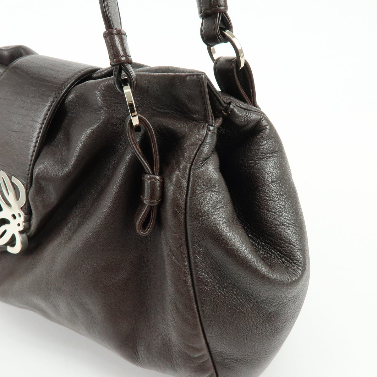 LOEWE Anagram Nappa Leather Shoulder Bag Hand Bag Dark Brown