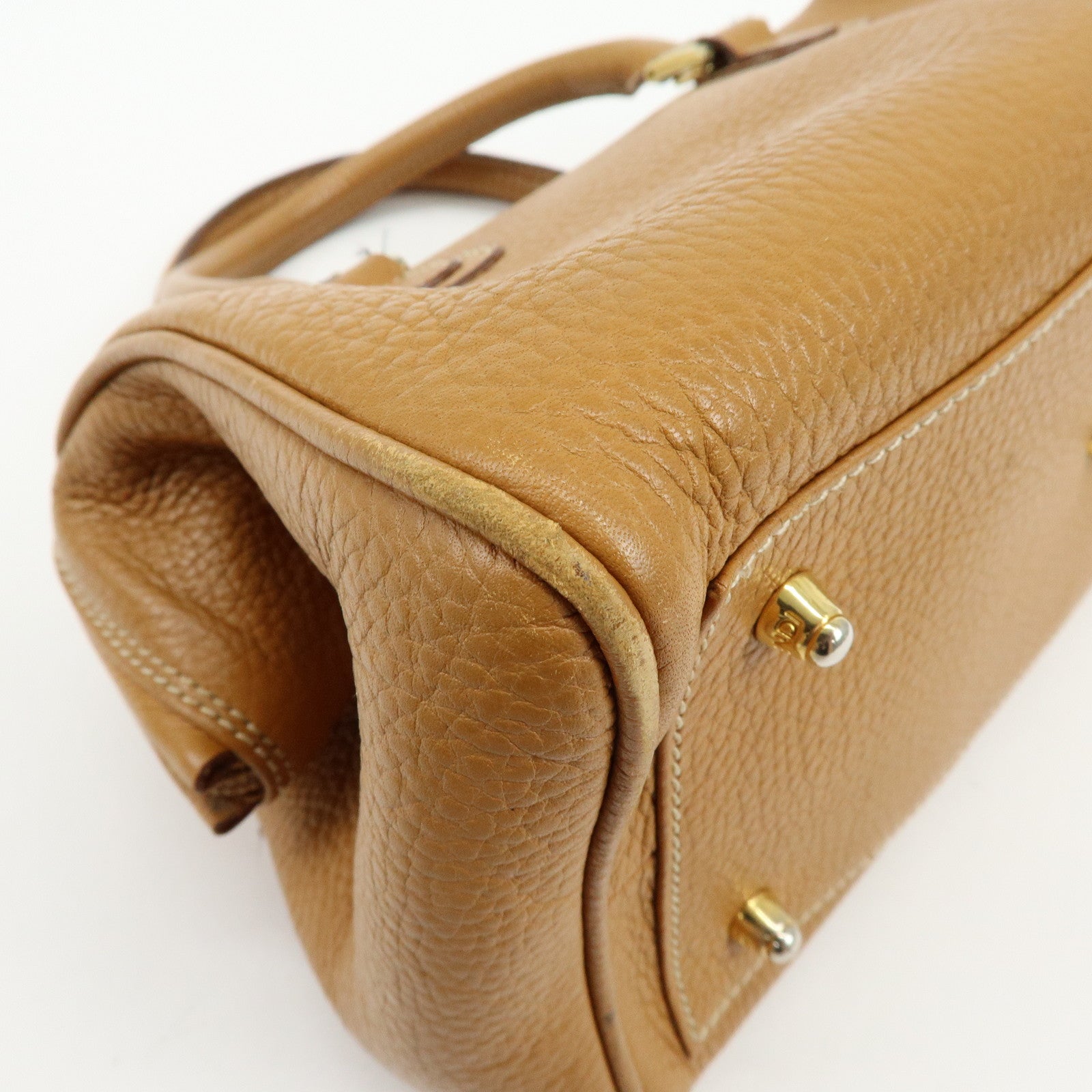 FENDI FF Logo Leather 2Way Bag Hand Bag Boston Bag Camel