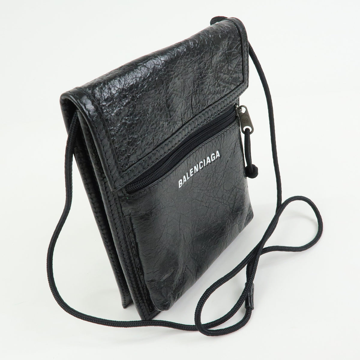 BALENCIAGA Explore Strap Leather Strap Pouch Shoulder Bag Black 532298