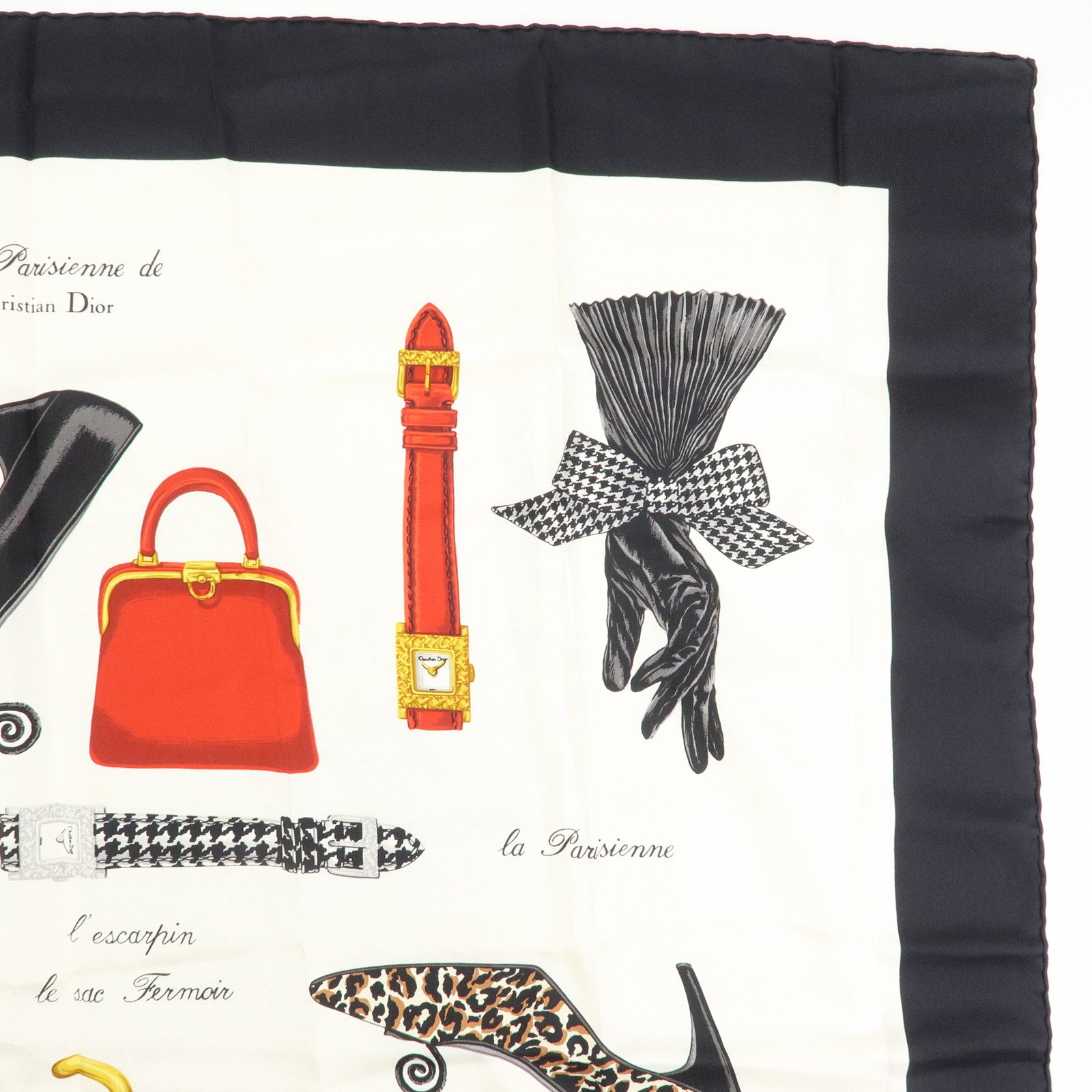 Christian Dior Silk 100% Scarf Parisian Accessories White Black