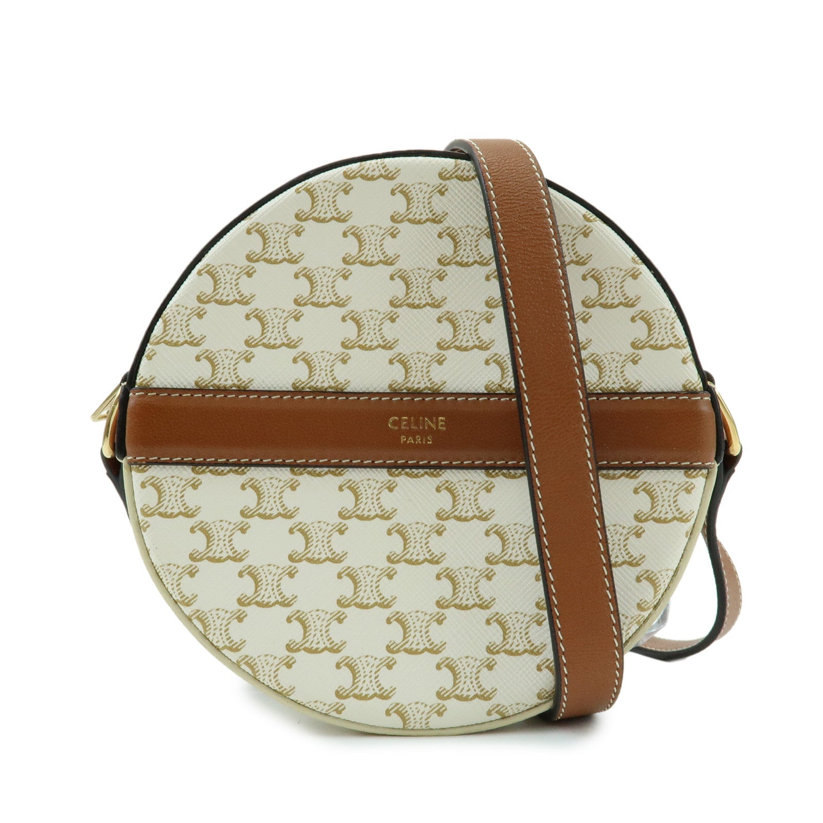 CELINE Macadam Leather Shoulder Bag Crossbody Bag Ivory Brown