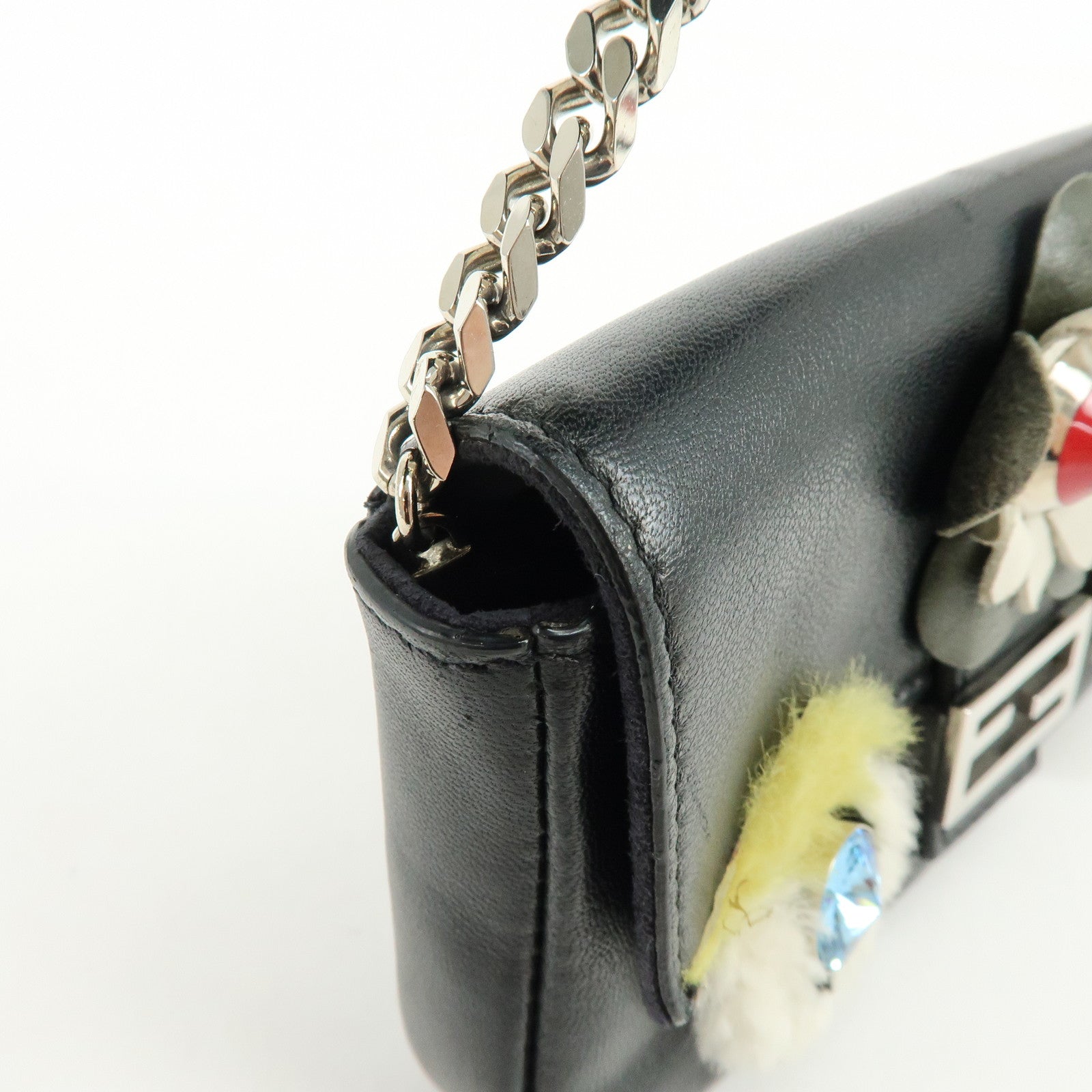 FENDI Monster Micro Baguette Leather Shoulder Bag Rhinestone 8M0354