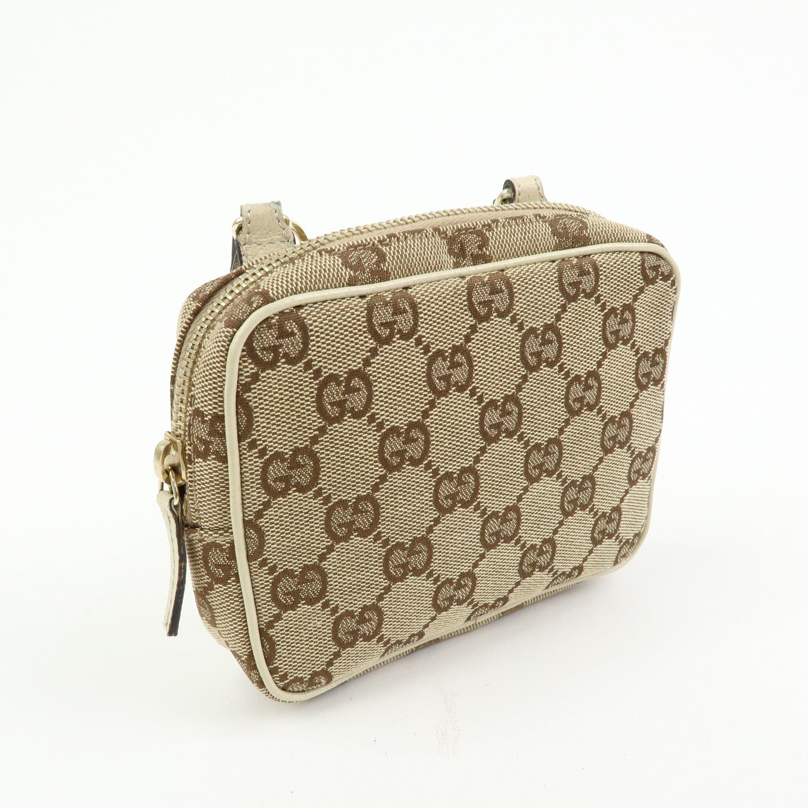 GUCCI GG Canvas Leather Shoulder Crossbody Bag Beige White 120975