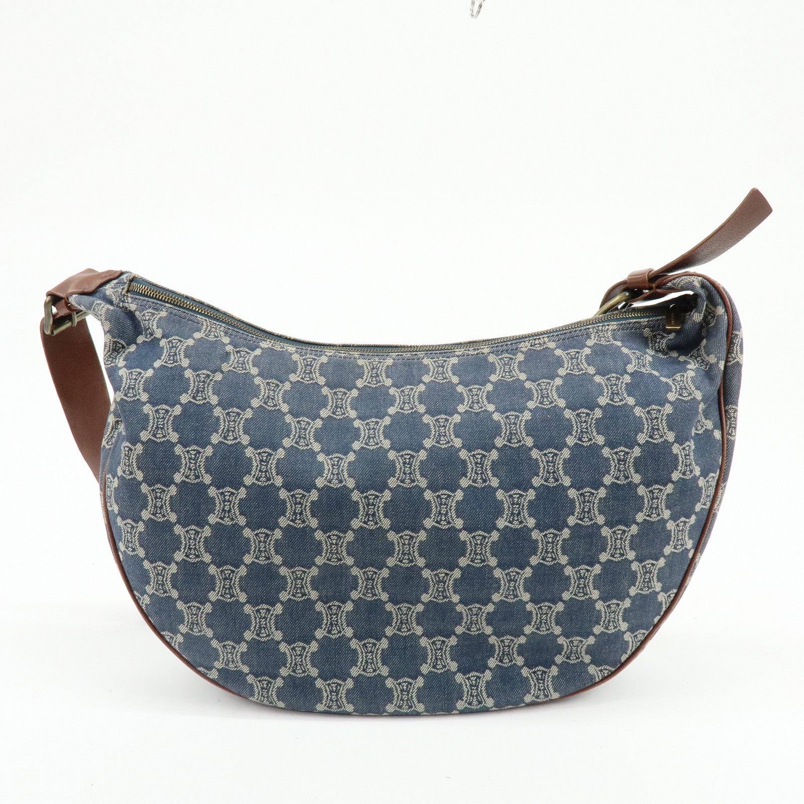 CELINE Macadam Denim Leather Shoulder Crossbody Bag Indigo Blue Brown