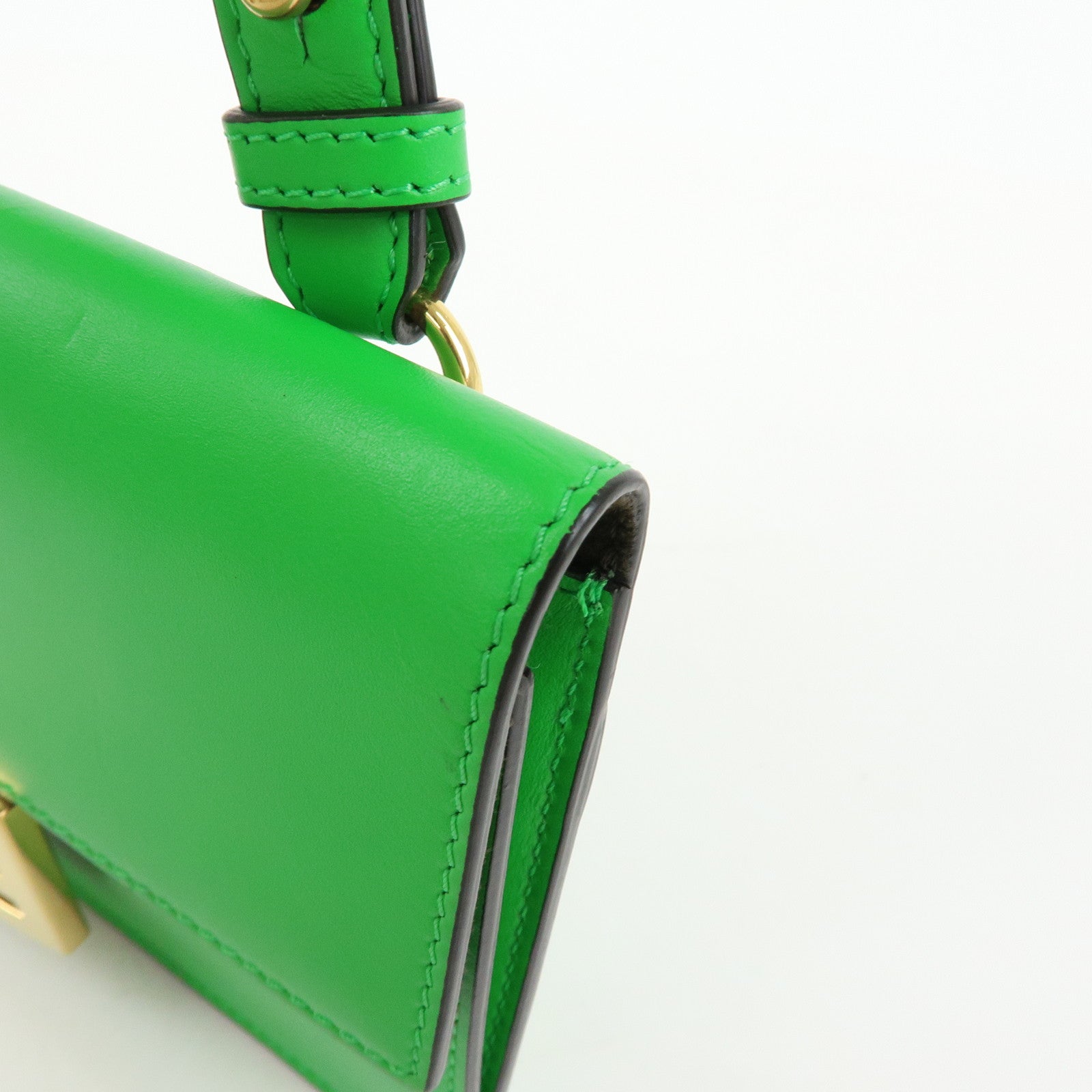 Fendi Flat Baguette Leather Shoulder Bag Green Brown 8BS039