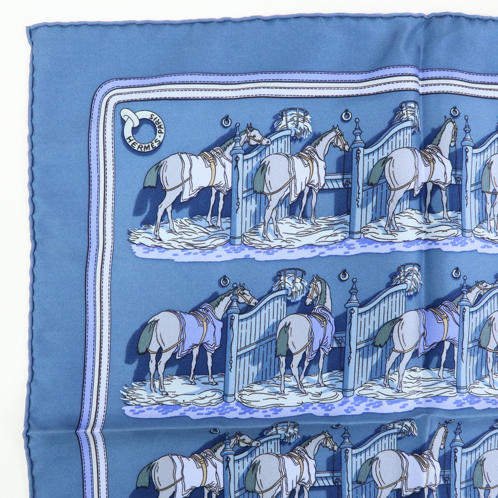 HERMES Carre 42 Lot of 2 Silk 100% Scarf  CRURIES/Cliqueti Blue