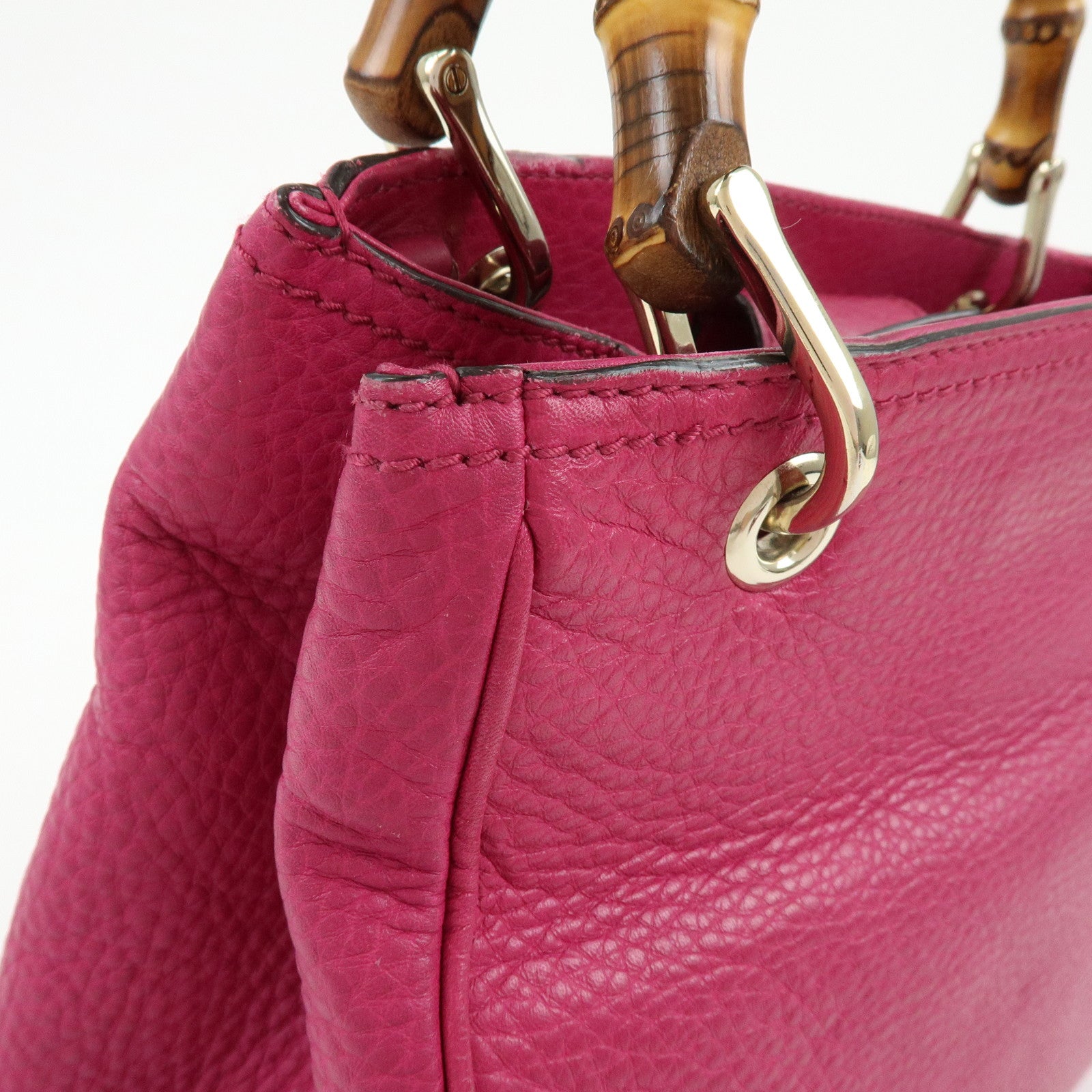GUCCI Bamboo Shopper Small Leather 2Way Bag Hand Bag Pink 336032