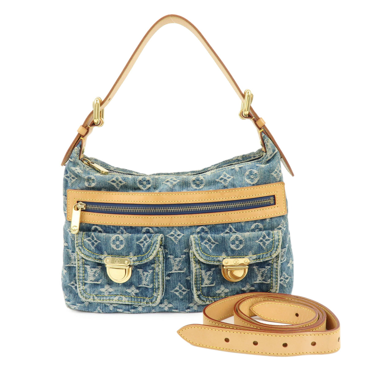Louis Vuitton Monogram Denim Baggy PM 2Way Bag Shoulder Bag Blue M95049