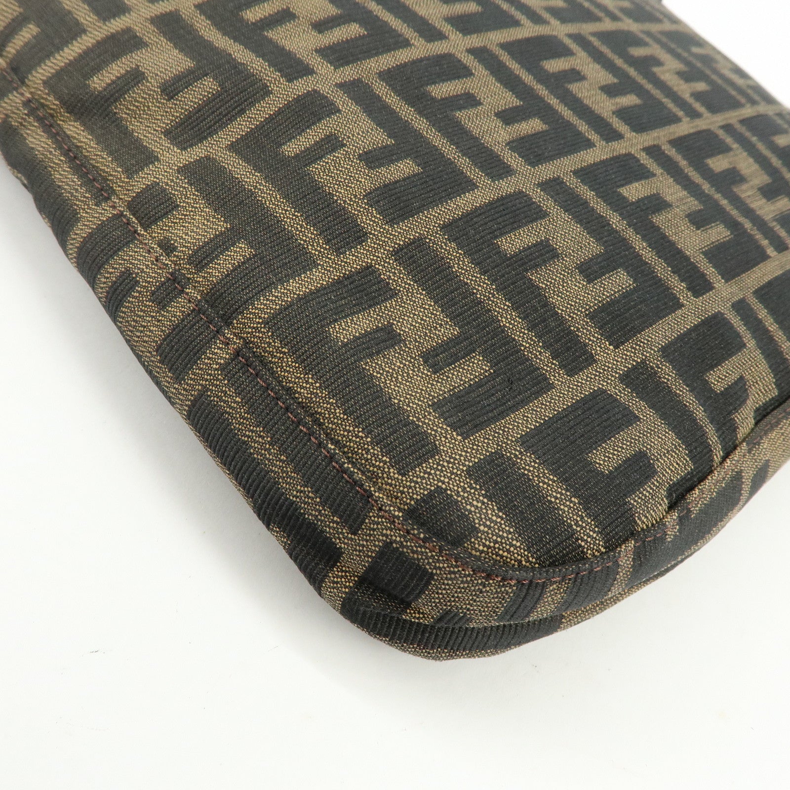 FENDI Zucca Jacquard Canvas Leather Hand Bag Shoulder Bag Brown