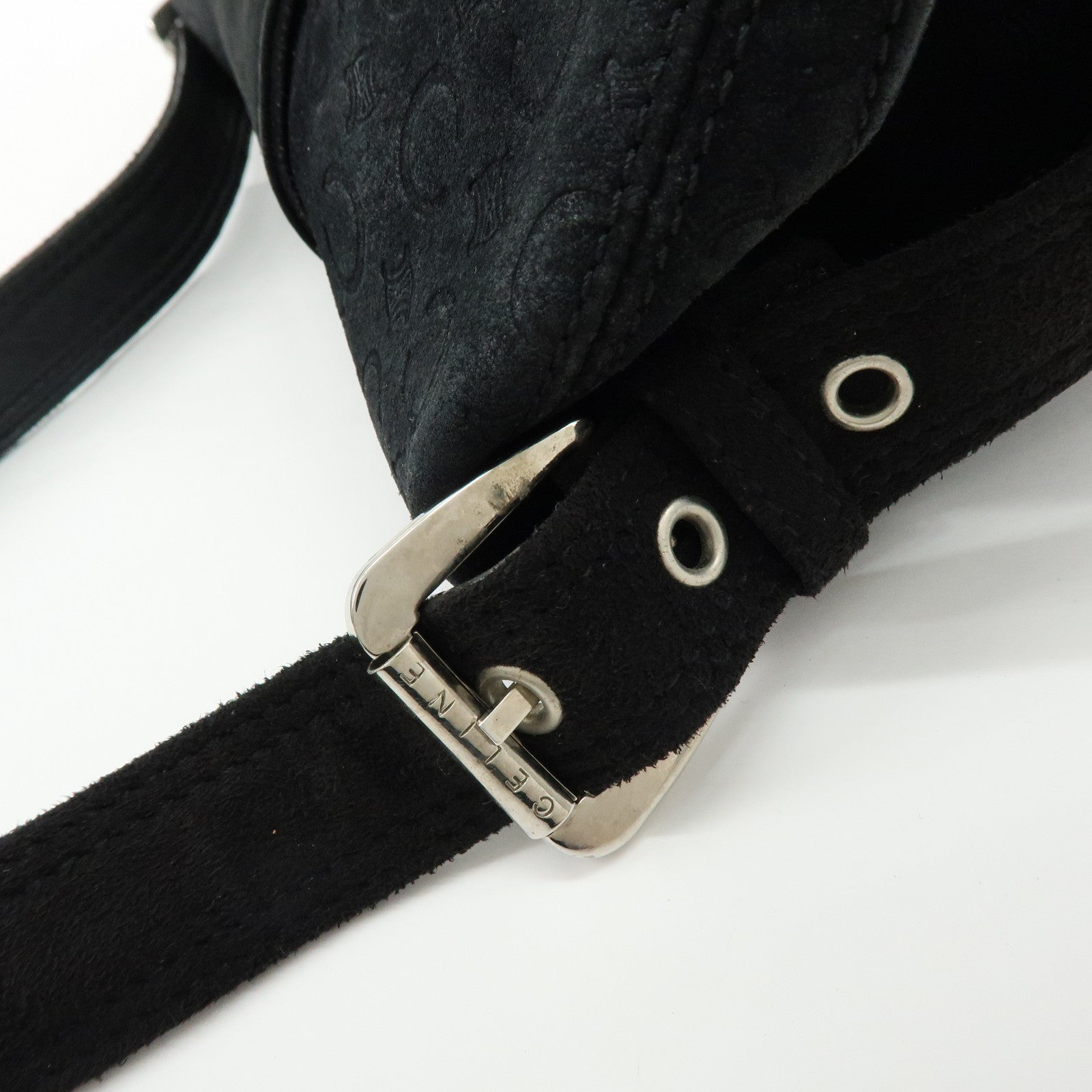 CELINE C Macadam Suede Leather Shoulder Crossbody Bag Black