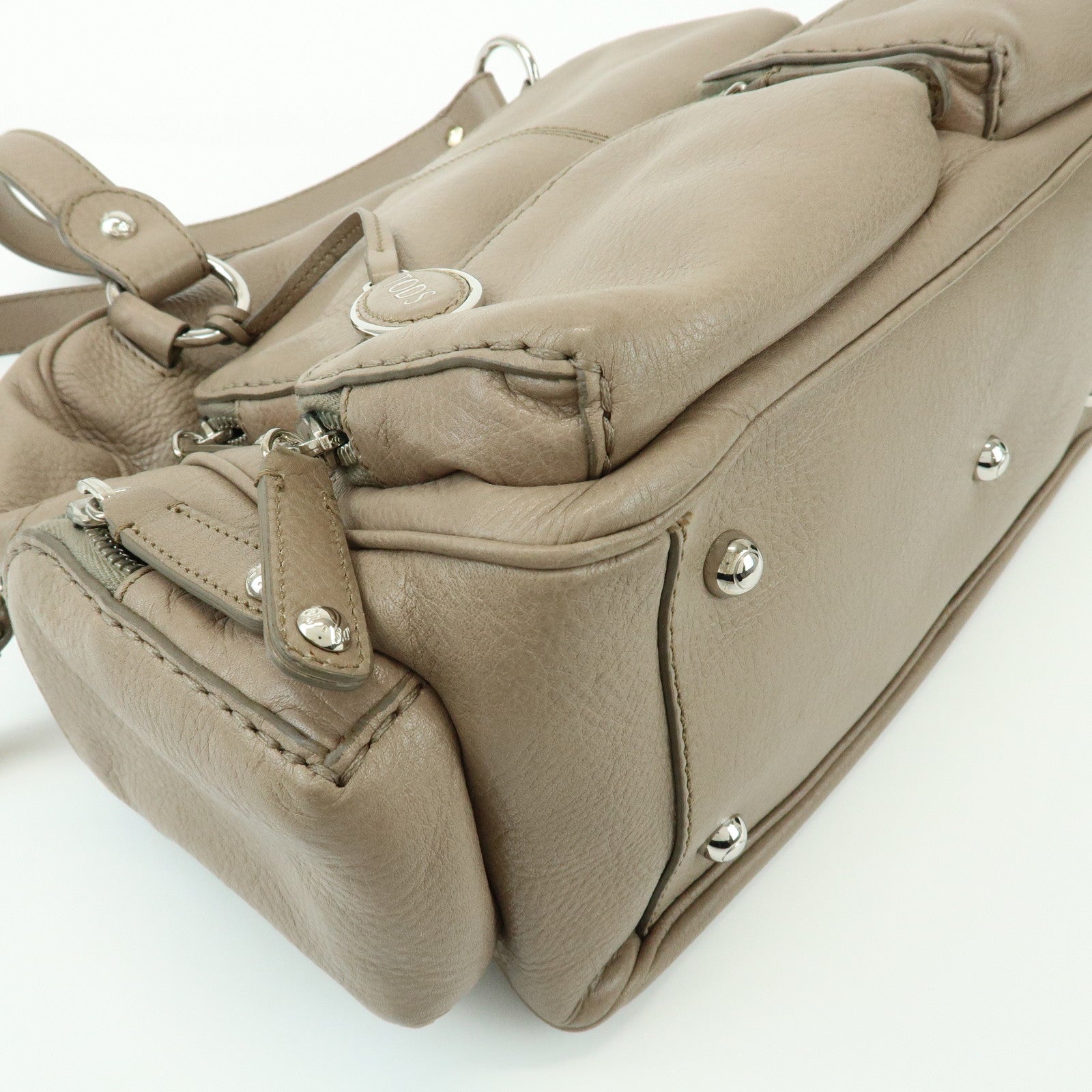 TOD'S Multiple Pocket Leather Shoulder Bag Hand Bag Beige