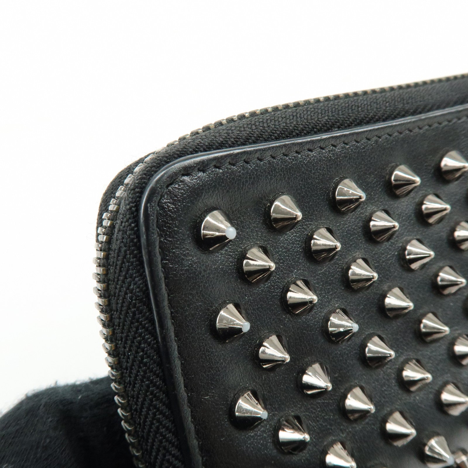 Christian Louboutin Studs Leather Round Zippy Compact Wallet Black