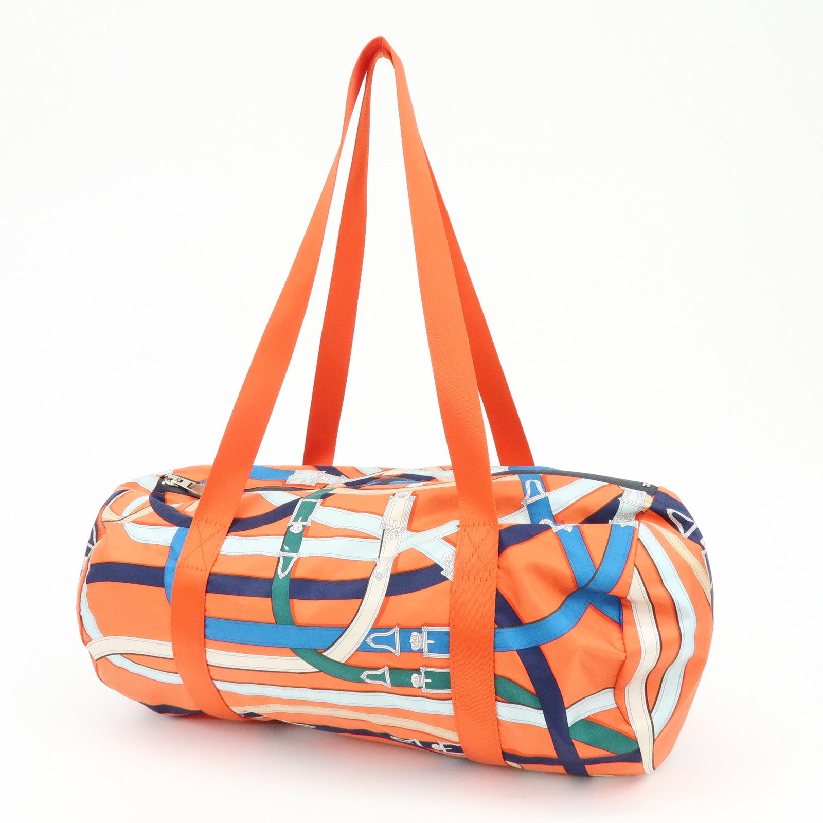 HERMES Airsilk Duffle 38 Silk Leather Shoulder Bag Hand Bag Orange