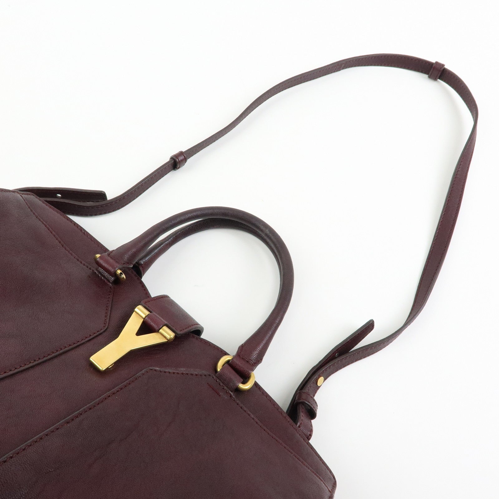 SAINT LAURENT PARIS Y Line Cabas Chyc Leather 2Way Bag Purple Brown