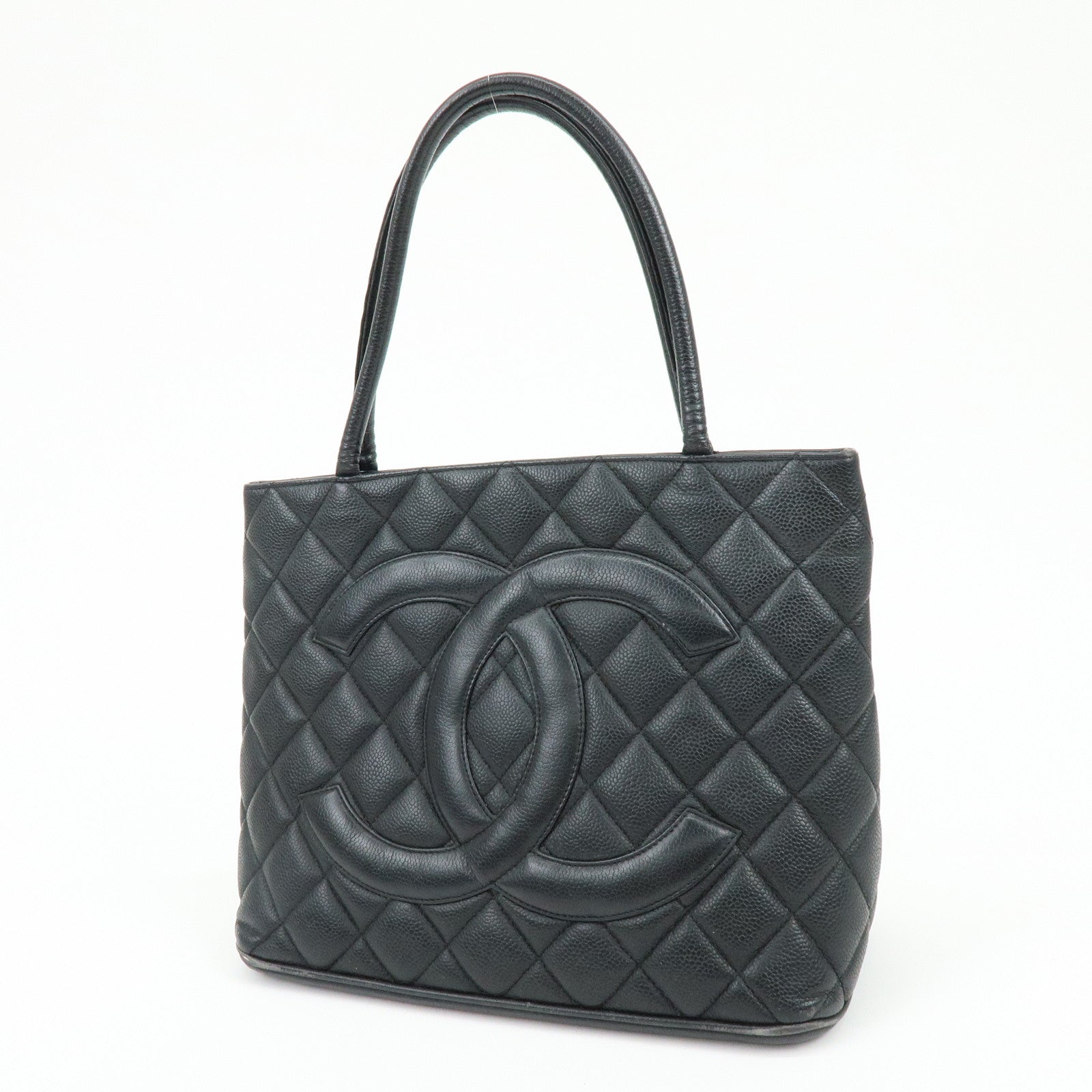 CHANEL Medallion Matelasse Caviarskin Tote Bag Hand Bag Black A01804