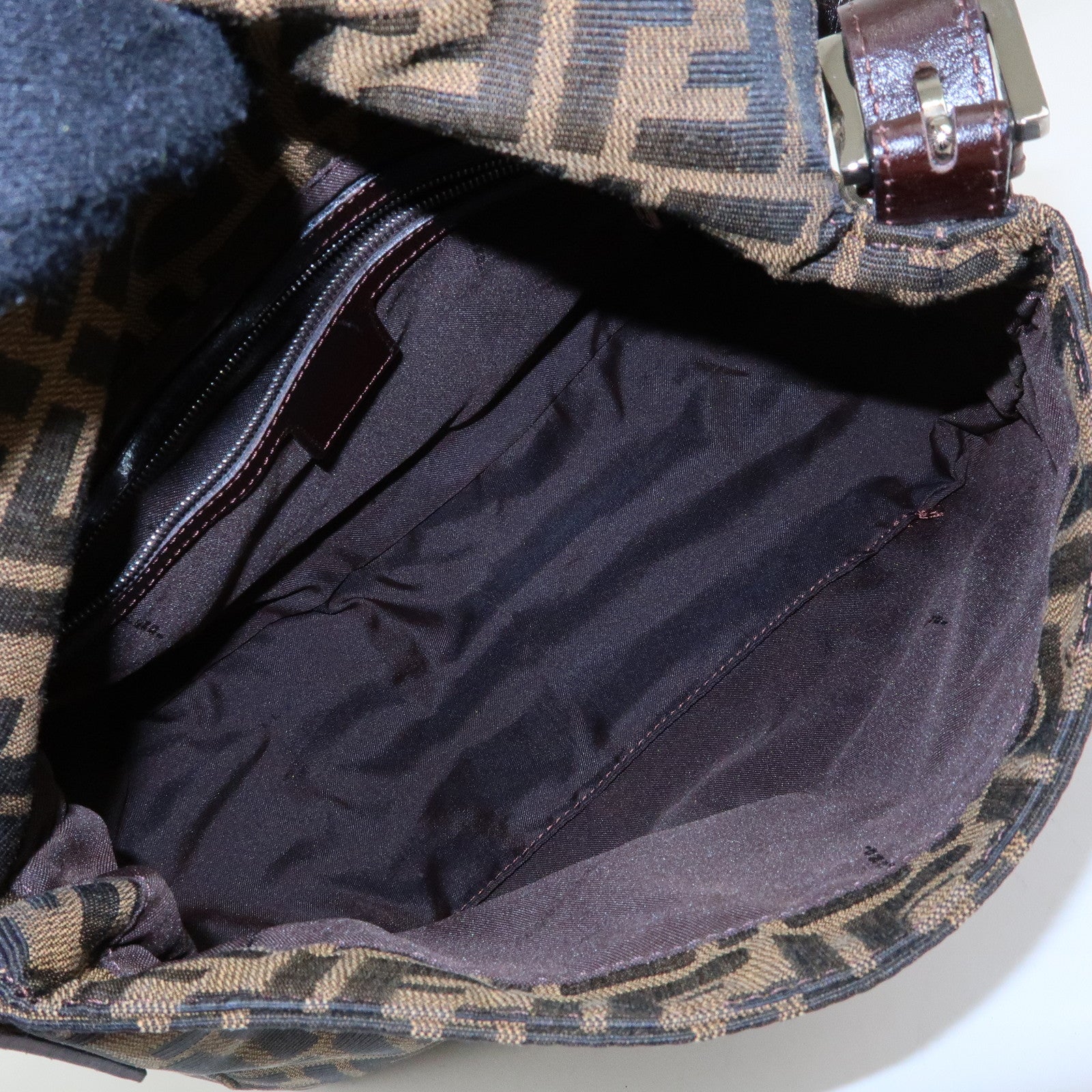 FENDI Mamma Baguette Zucca Canvas Leather Shoulder Bag Brown 26325