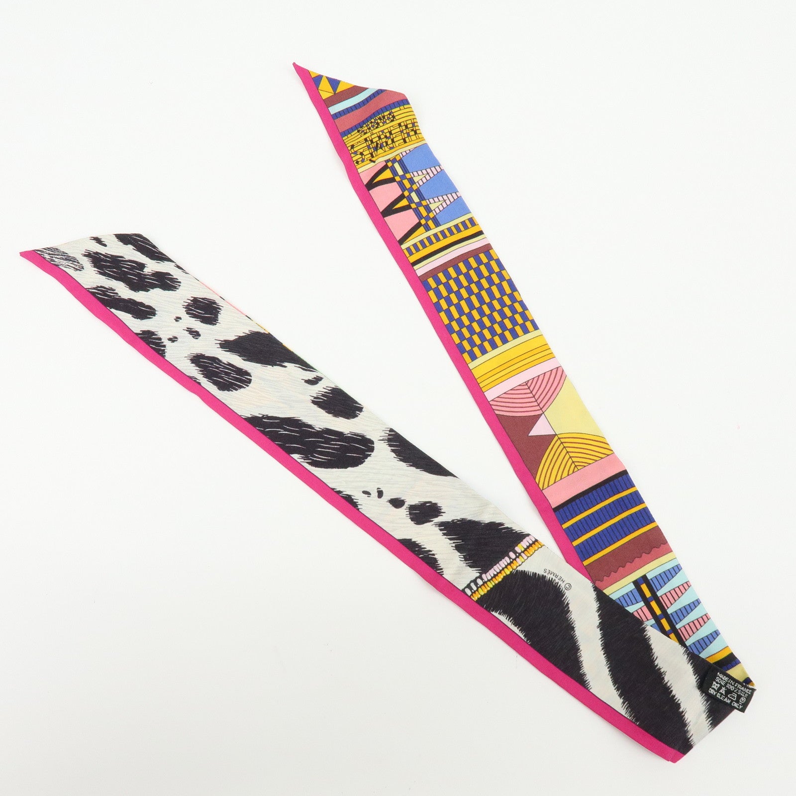 HERMES Twilly Silk 100% Scarf PELAGES ET CAMOUFLAGE Multicolor