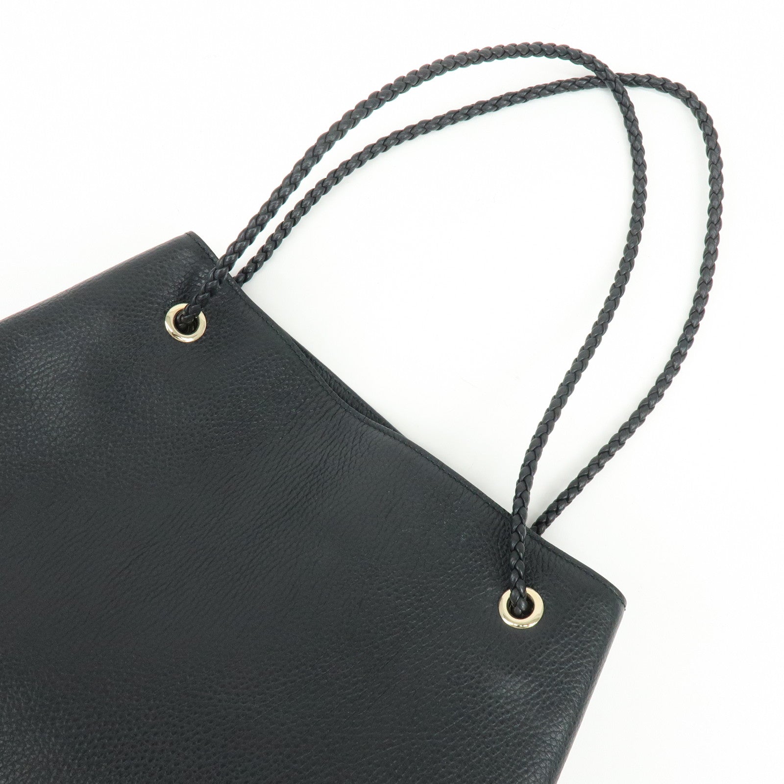 GUCCI Logo Leather Tote Bag Shoulder Bag Black 380118