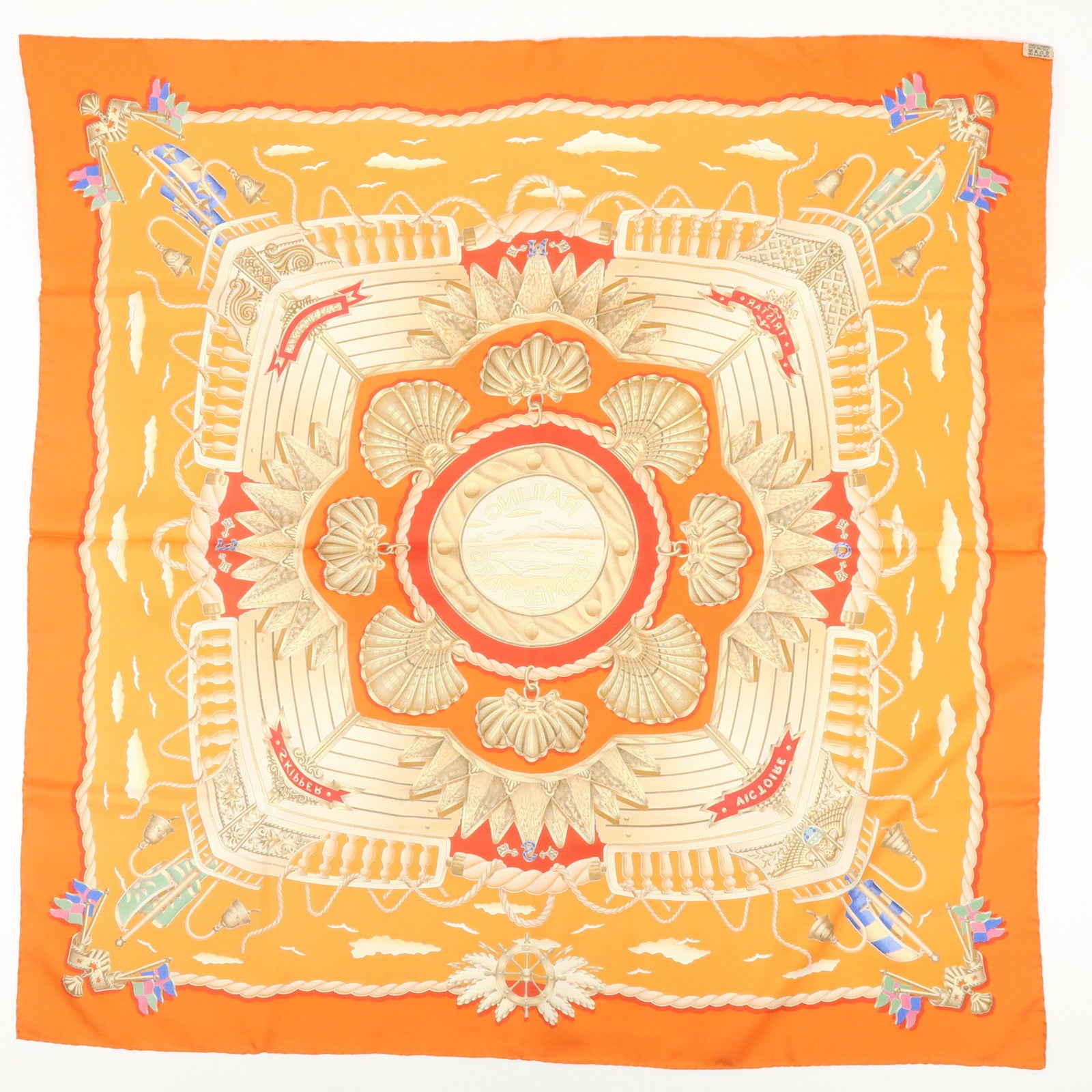 HERMES Carre 90 Silk 100% Scarf Lot of 2 Orange Gold Navy