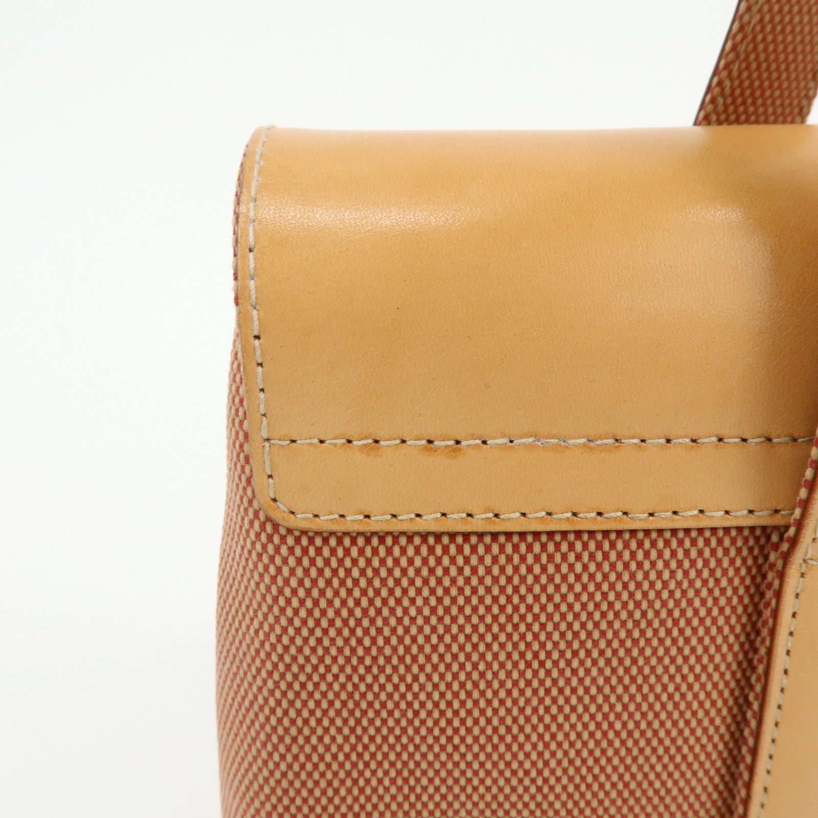 BVLGARI Canvas Leather Flap Shoulder Bag Hand Bag Beige Red