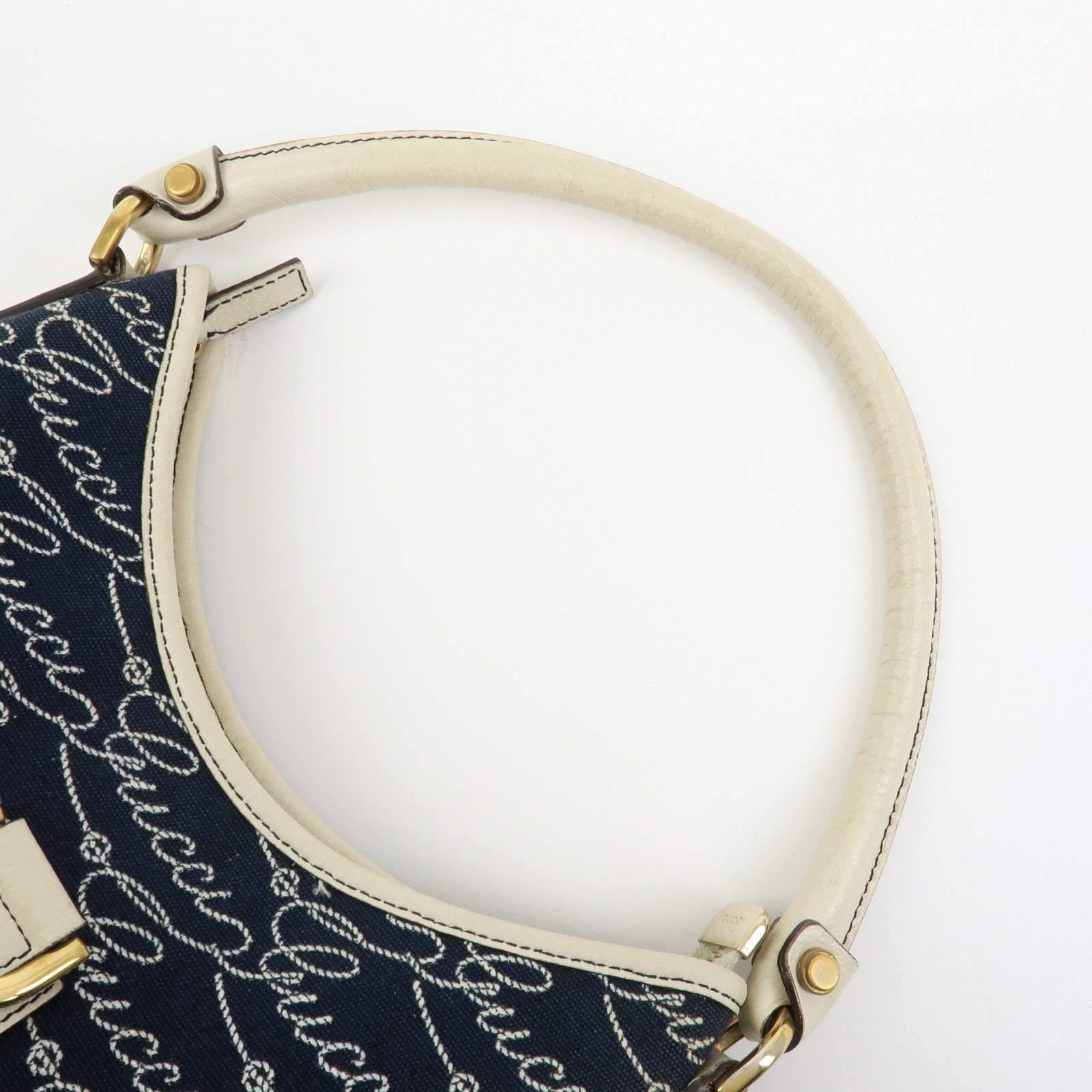 GUCCI Abbey Canvas Leather Shoulder Bag Hand Bag Navy White 130738