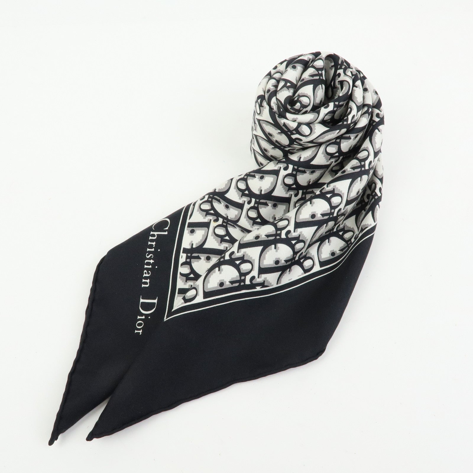 Christian Dior Trotter Silk 100% Scarf Black White