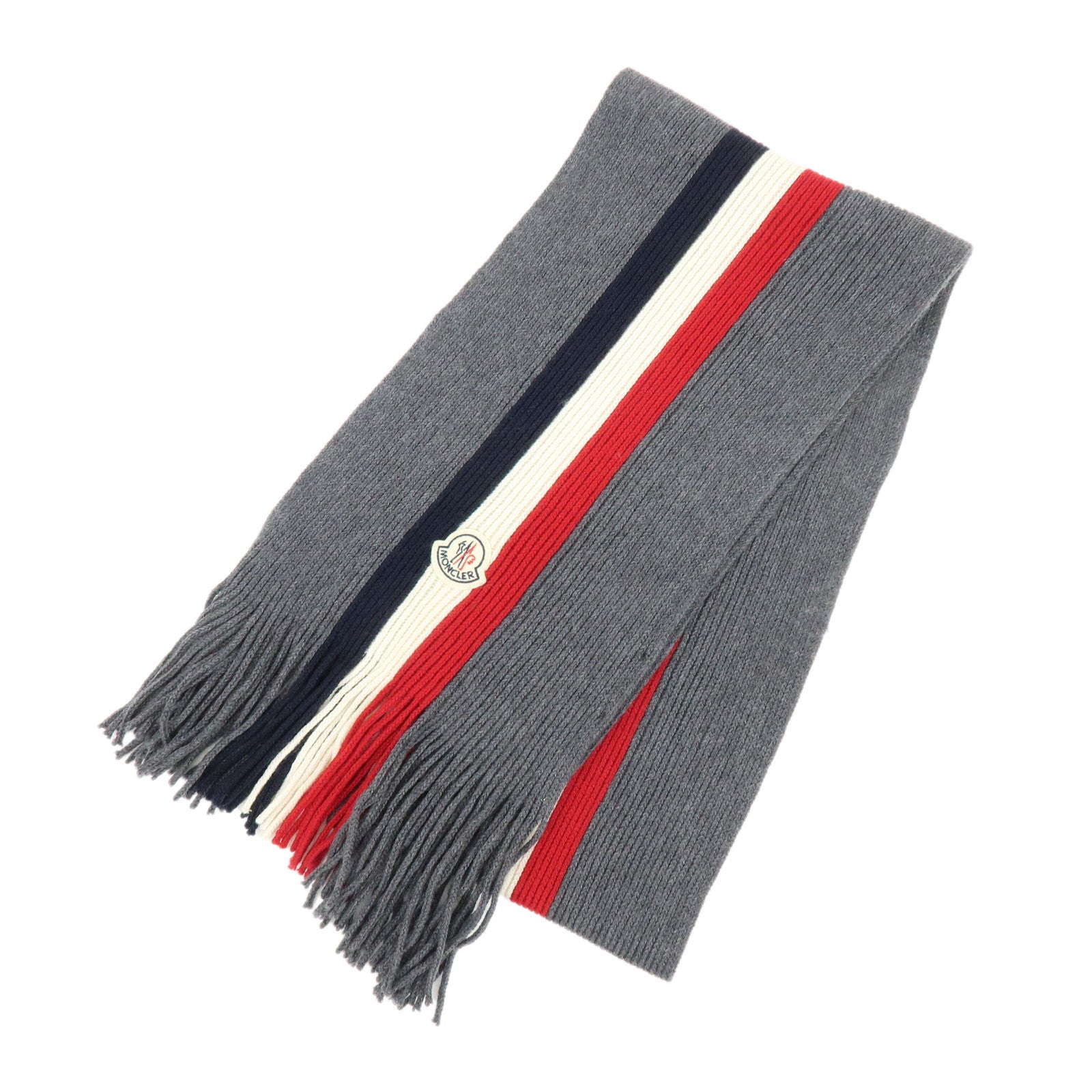 Moncler Wool 100% Scarf Stole Tri-color Gray Navy White Red