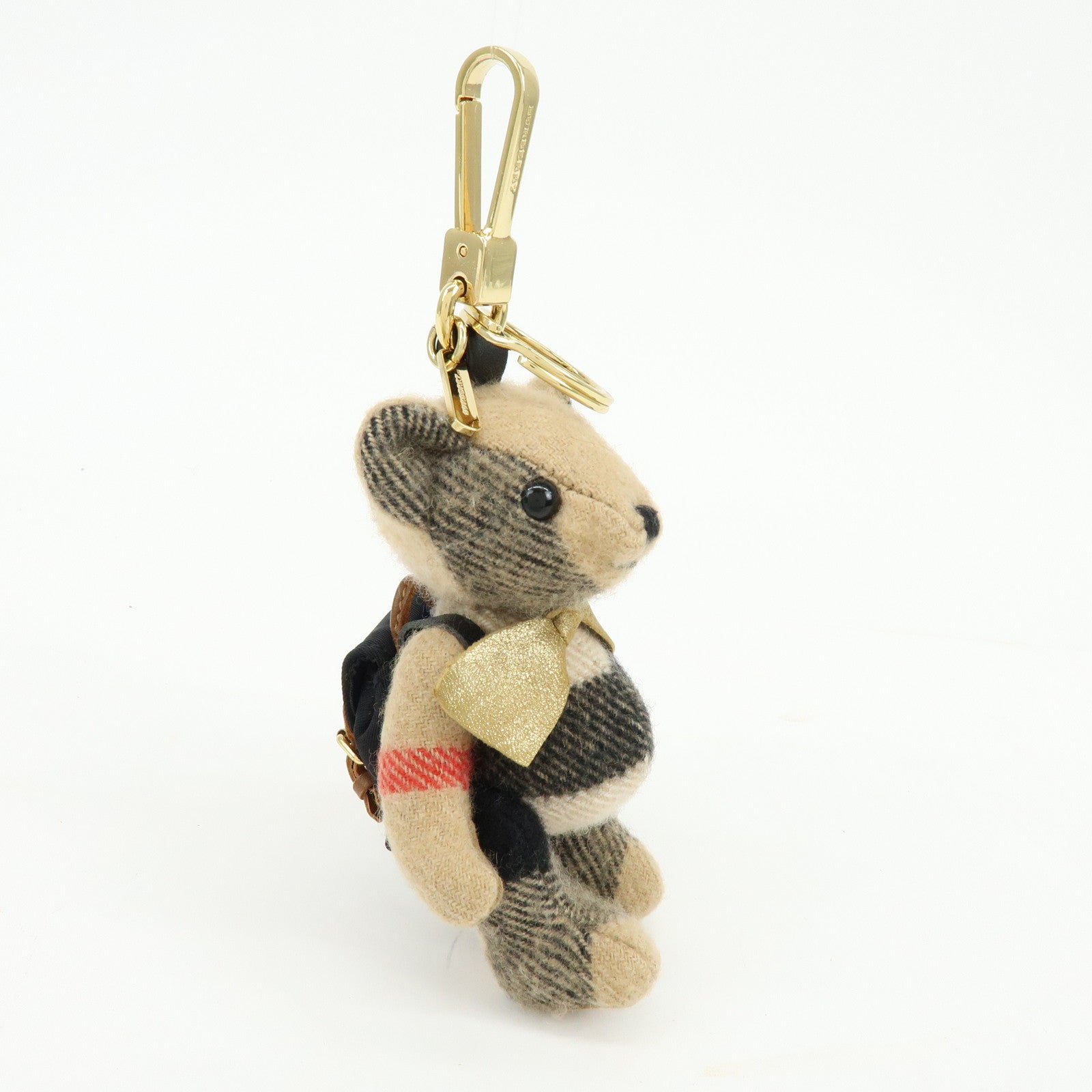 BURBERRY Nova Plaid Teddy Bear Wool NylonLether  Cashmere Bag Key Charm