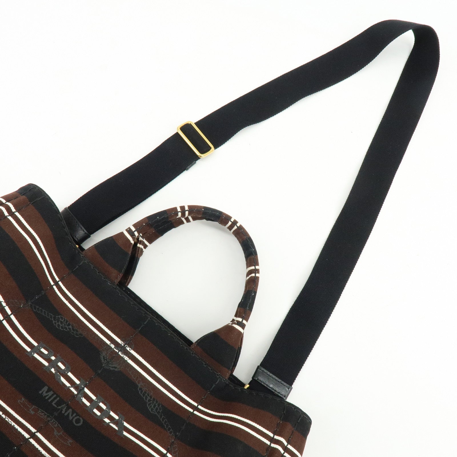 PRADA Canapa Triangle Logo Canvas 2Way Bag Hand Bag Striped B2642B