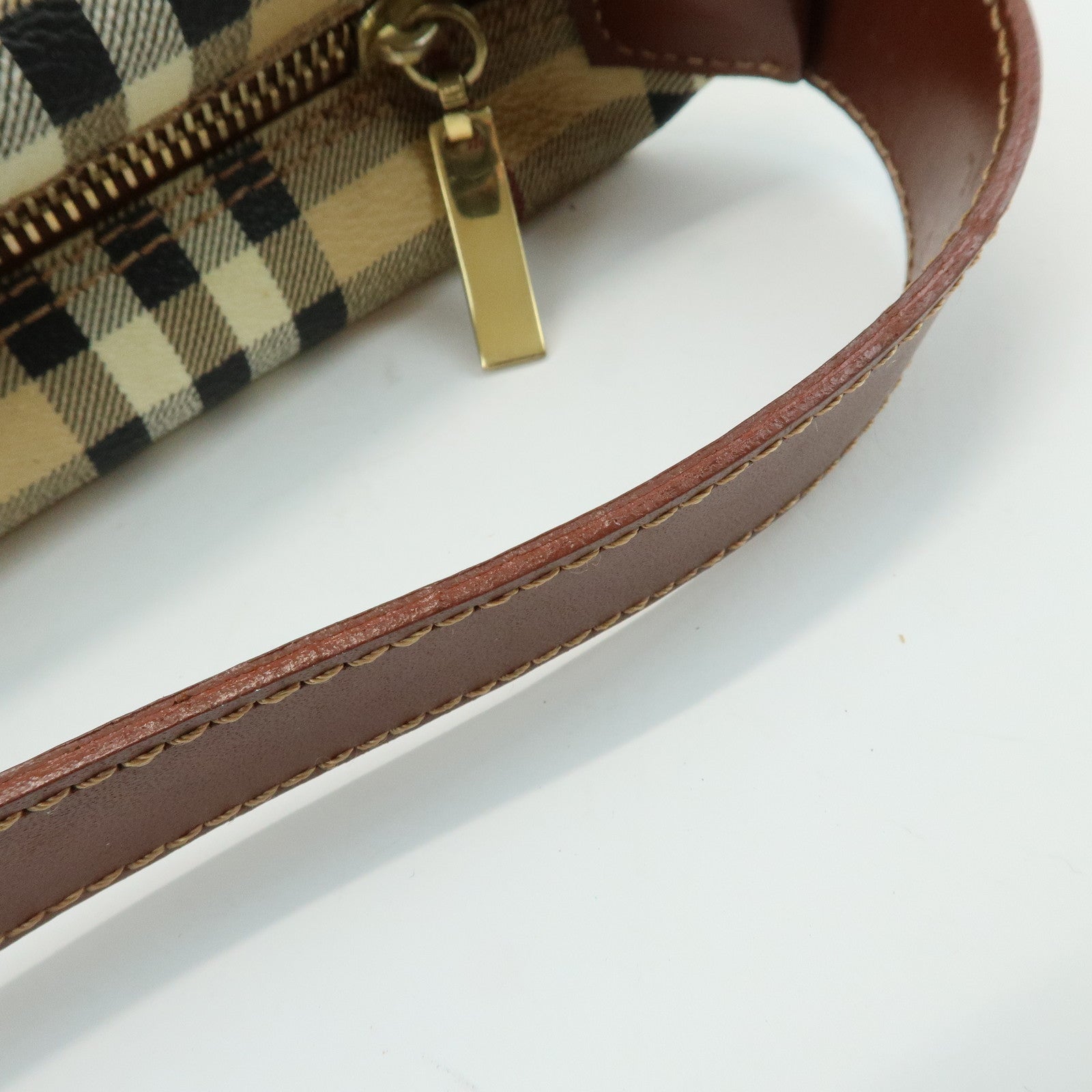 BURBERRY Nova Plaid PVC Leather Hand Bag Pouch Beige