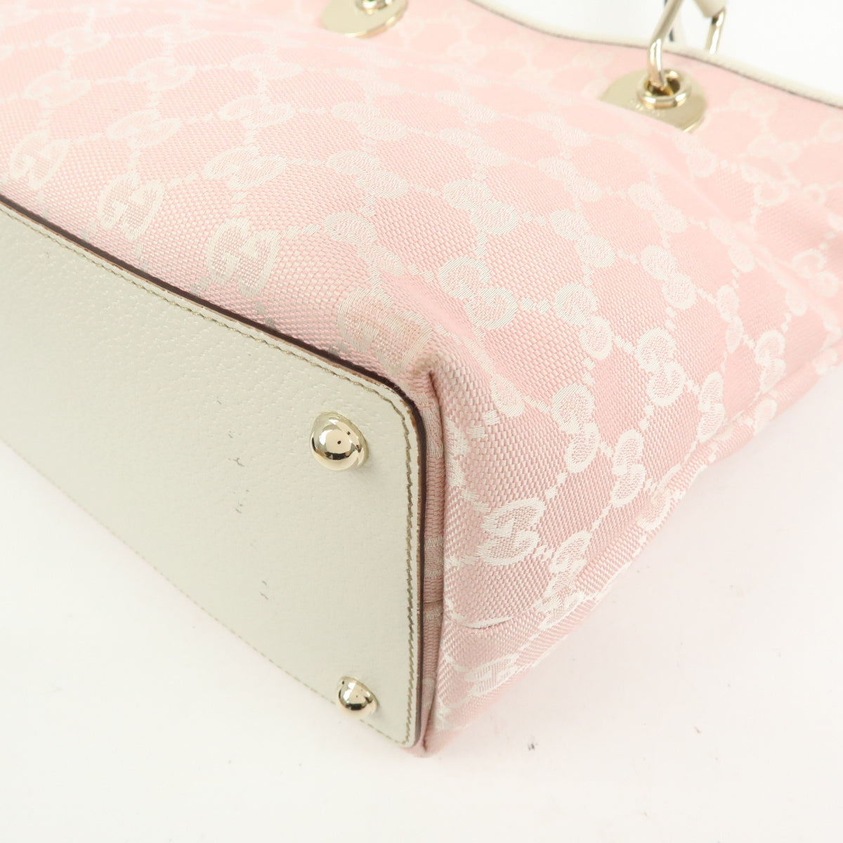 GUCCI GG Canvas Leather Tote Bag Shoulder Bag Pink White 139552