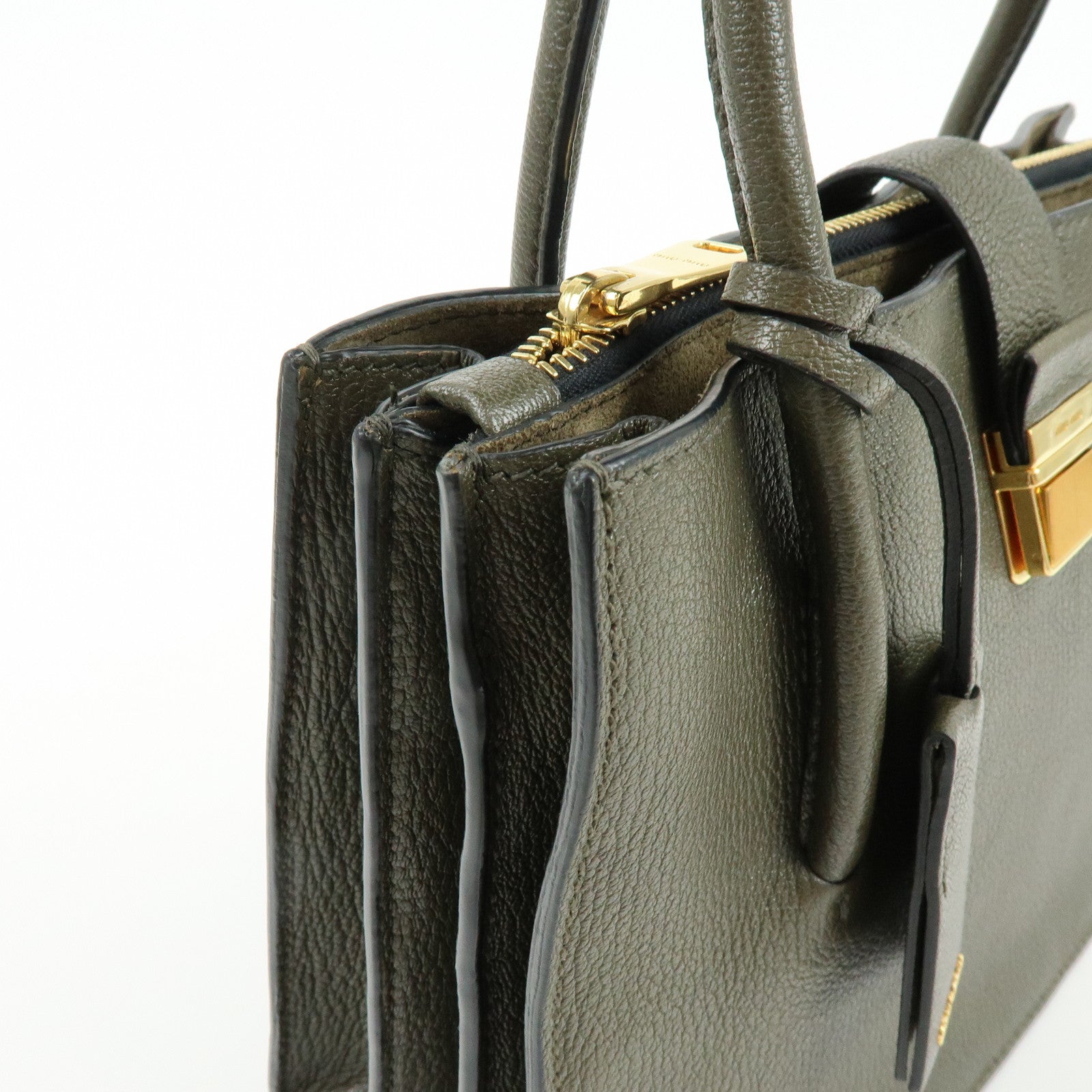 MIU MIU Madras Leather 2Way Bag Hand Bag Shoulder Bag Khaki 5BA104
