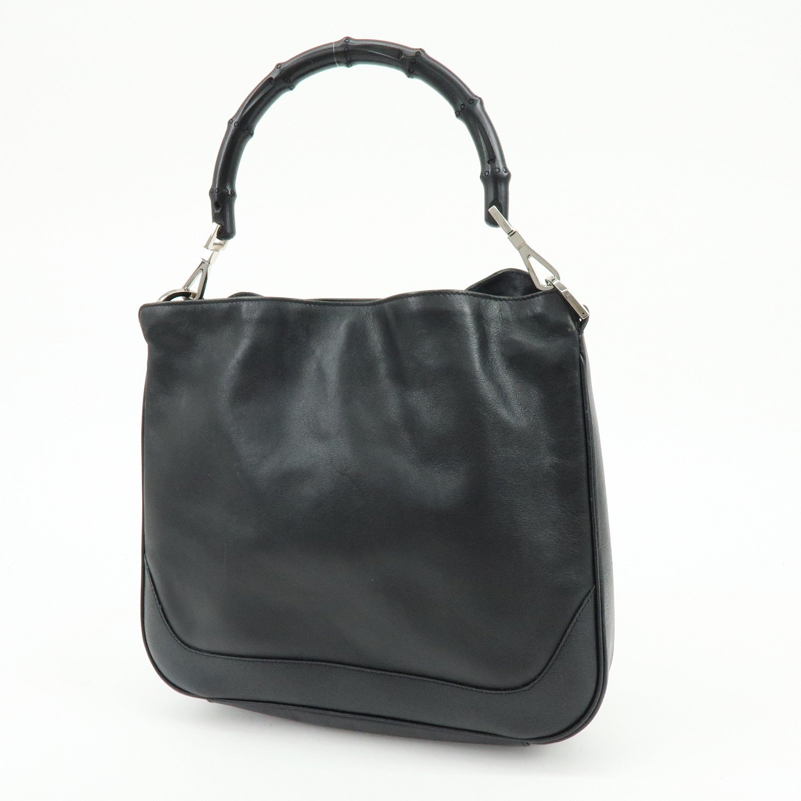 GUCCI Bamboo Leathe Hand Bag Shoulder Bag Black 001・4095