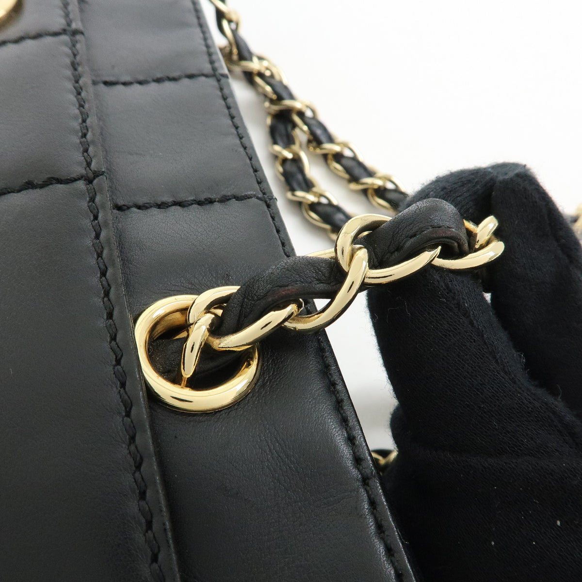 CHANEL Chocolate Bar Calf Skin Chain Shoulder Bag Hand Bag Black