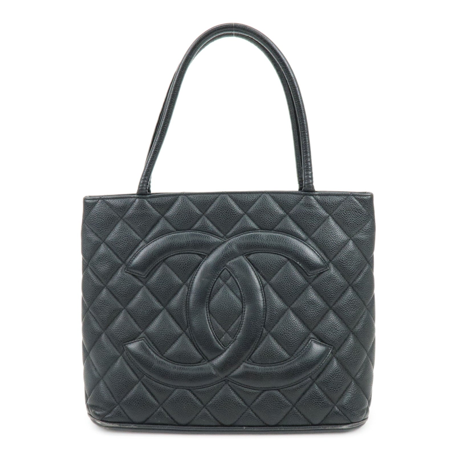 CHANEL Medallion Matelasse Caviarskin Tote Bag Hand Bag Black A01804