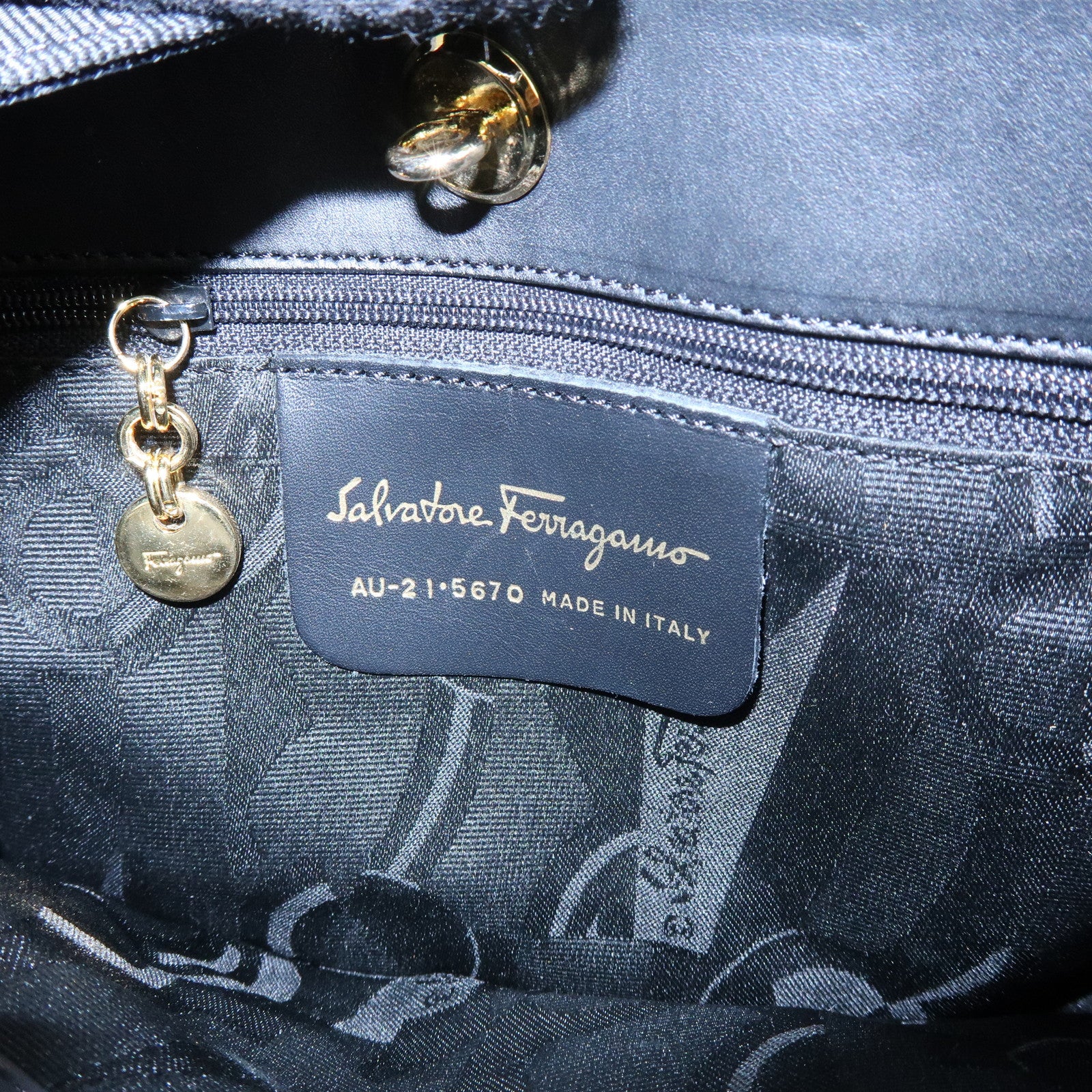 Ferragamo Vara Canvas Leather Tiered Hand Bag Pouch Black