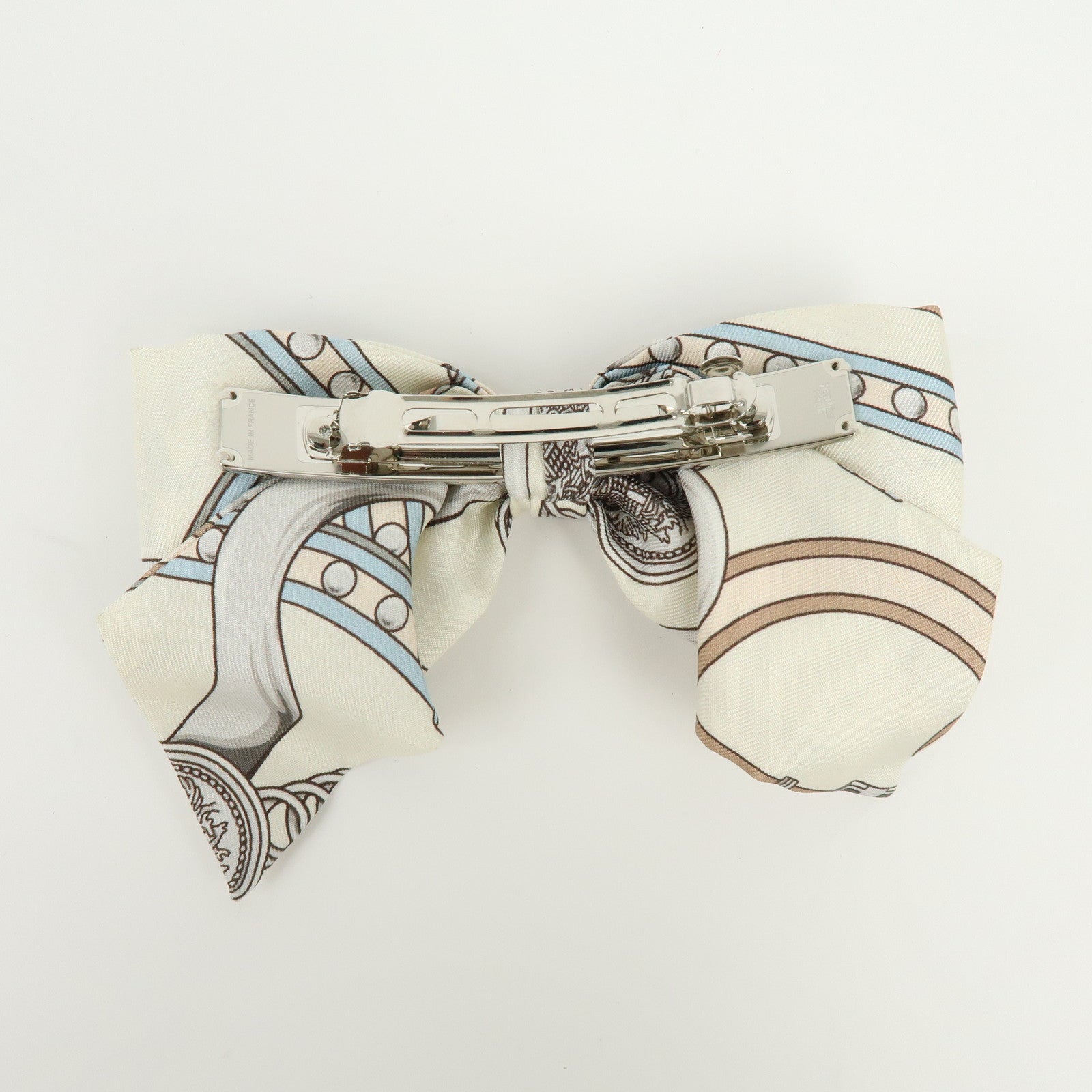 HERMES Silk Grenelle PM Grand Tralala Hair Clip Hair Accessory Creme
