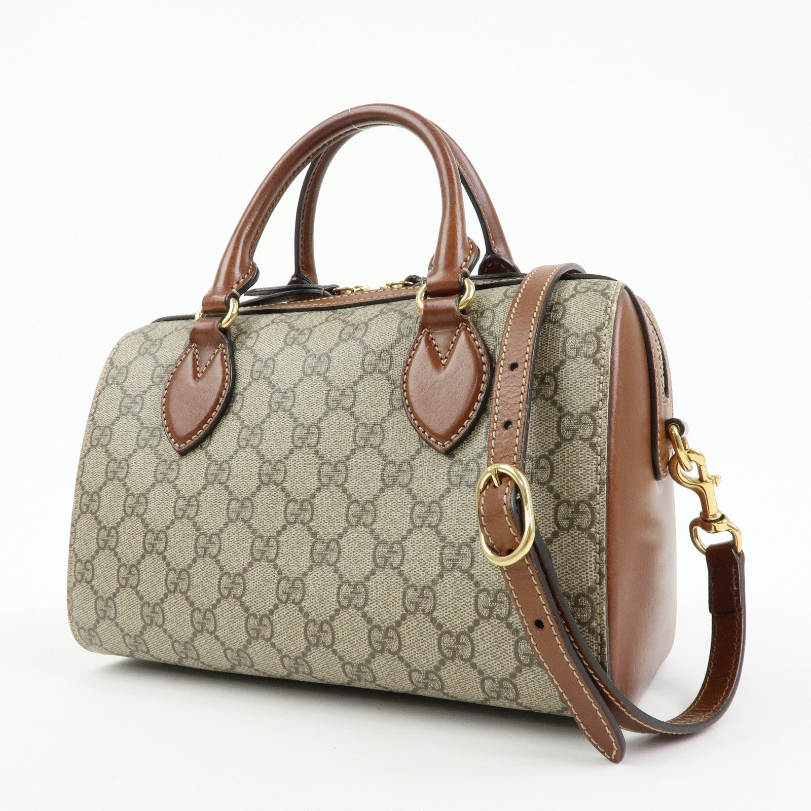 GUCCI GG Supreme Leather 2Way Bag Boston Bag Shoulder Bag Brown 409529