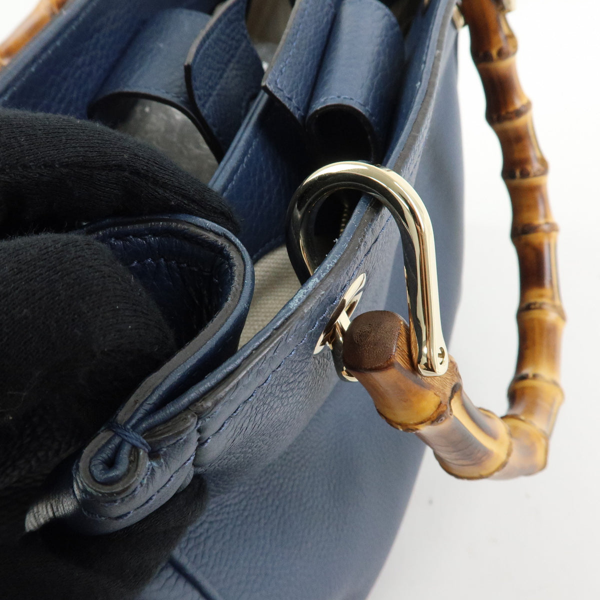 GUCCI Bamboo Leather 2Way Bag Hand Bag  Shoulder Bag Blue 336032