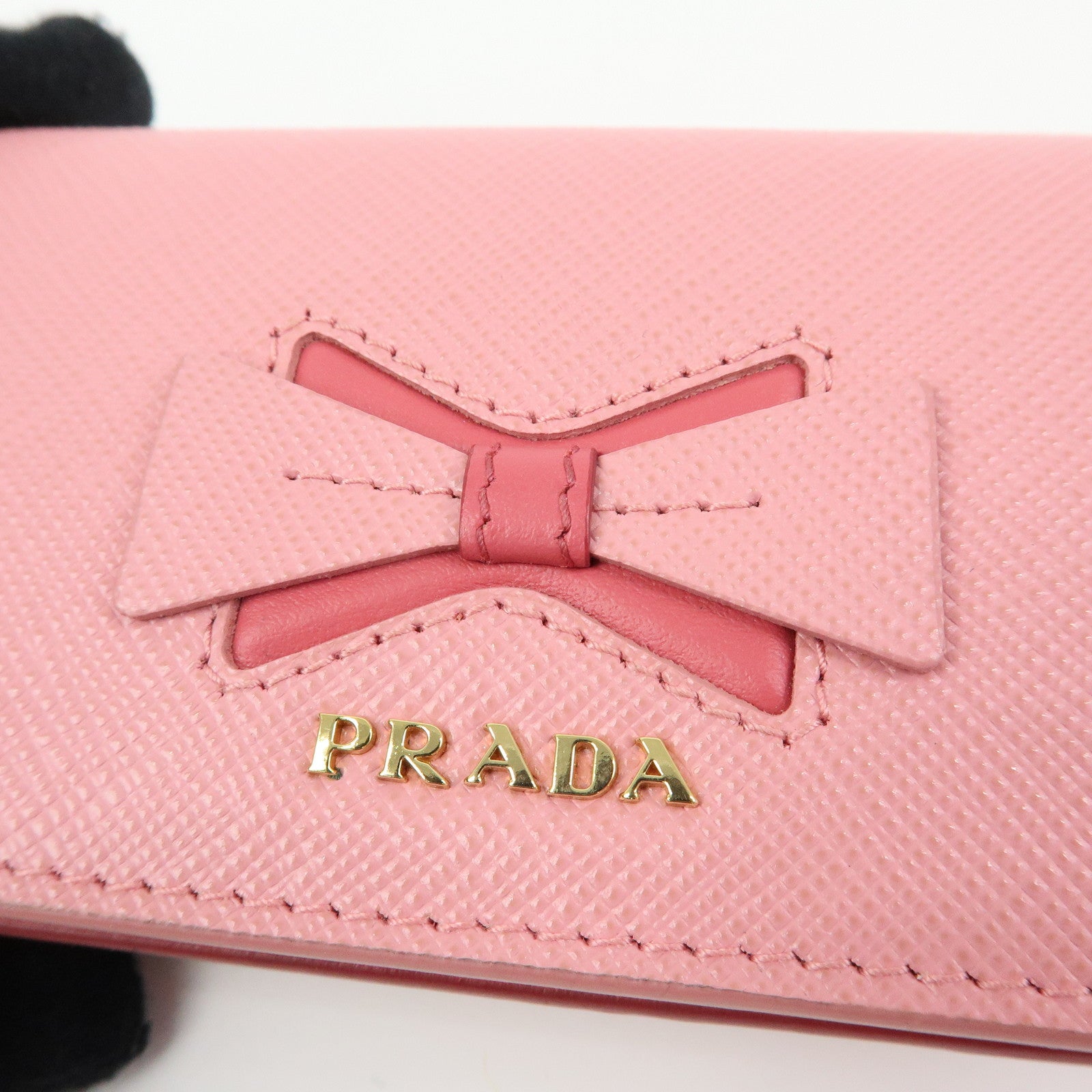 PRADA Ribbon Motif Saffiano Leather Card Case Card Holder Pink