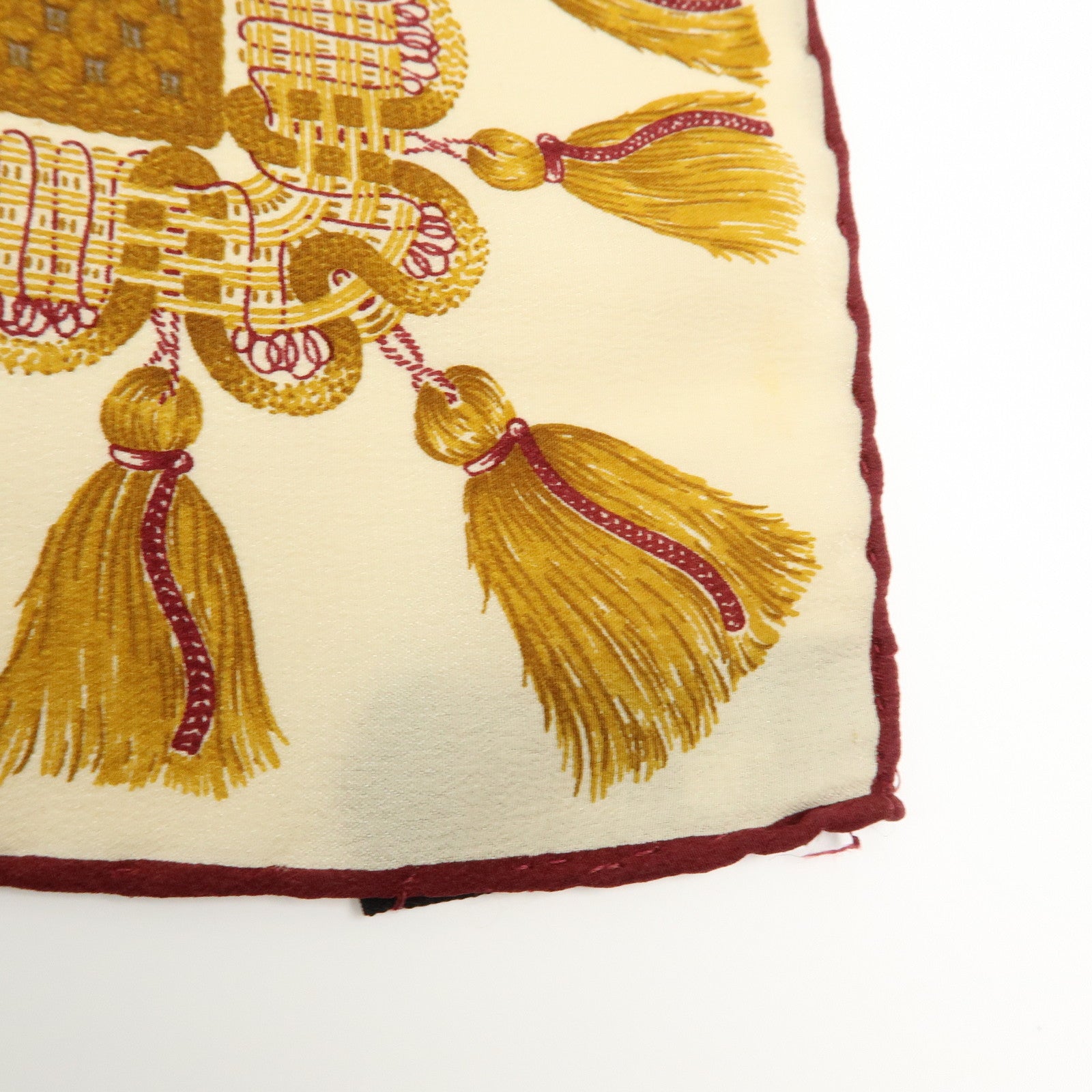CHANEL Silk 100% Scarf Shawl Tassel Pattern Brown Bordeaux