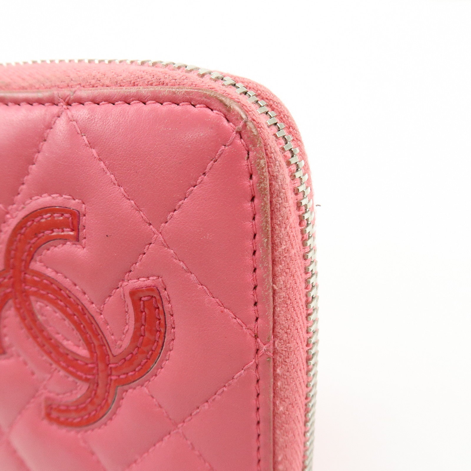 CHANEL COCO Mark Matelasse Lamb Skin Patent Leather Long Zip Wallet